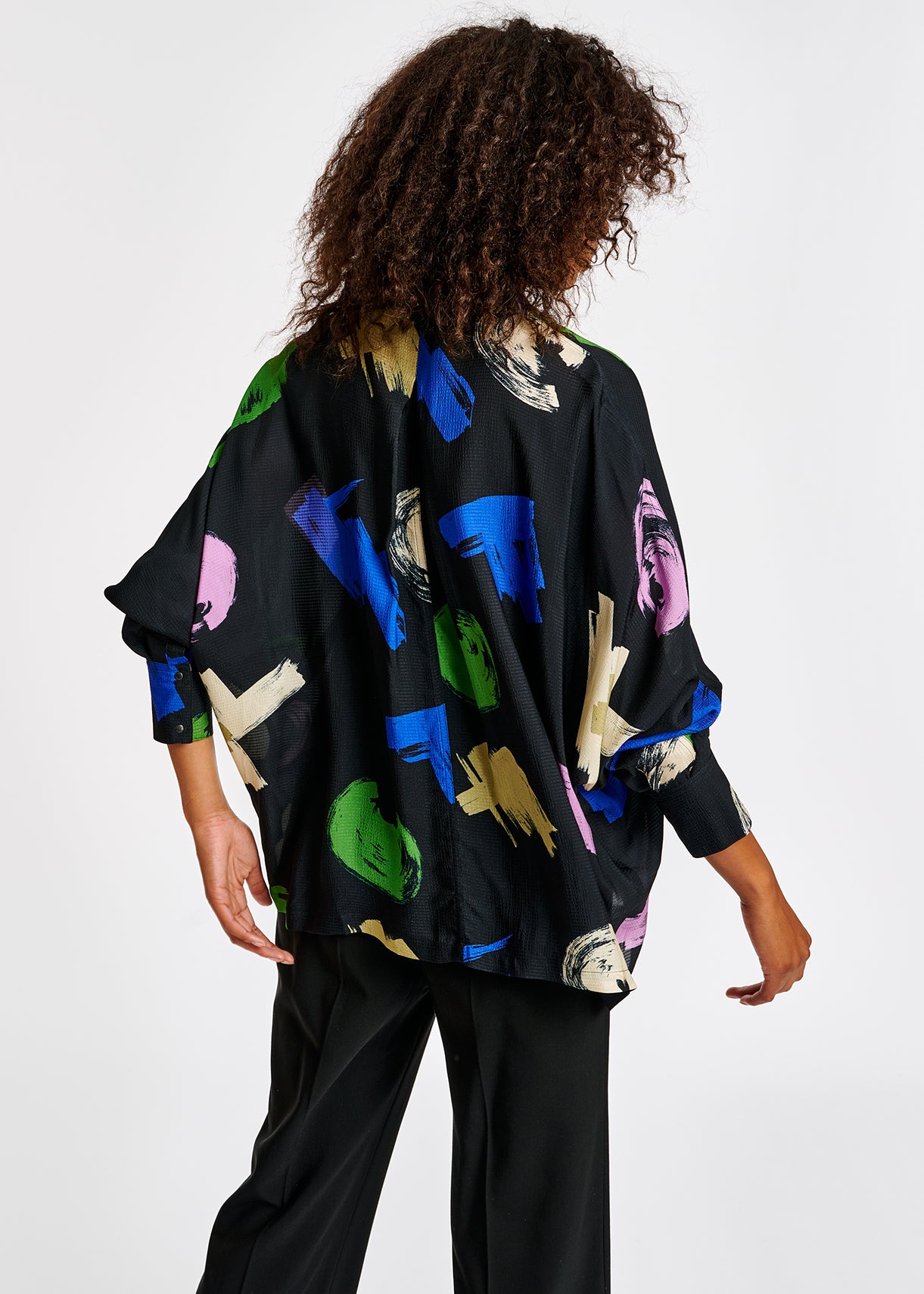 Marineblauw oversized hemd met print RE—SSENTIEL | Essentiel second hand