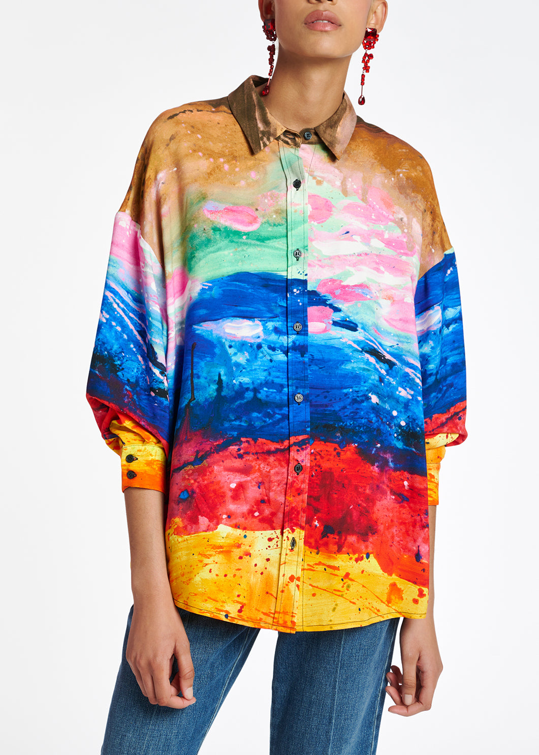 Multicolored oversized satin shirt RE—SSENTIEL | Essentiel second hand