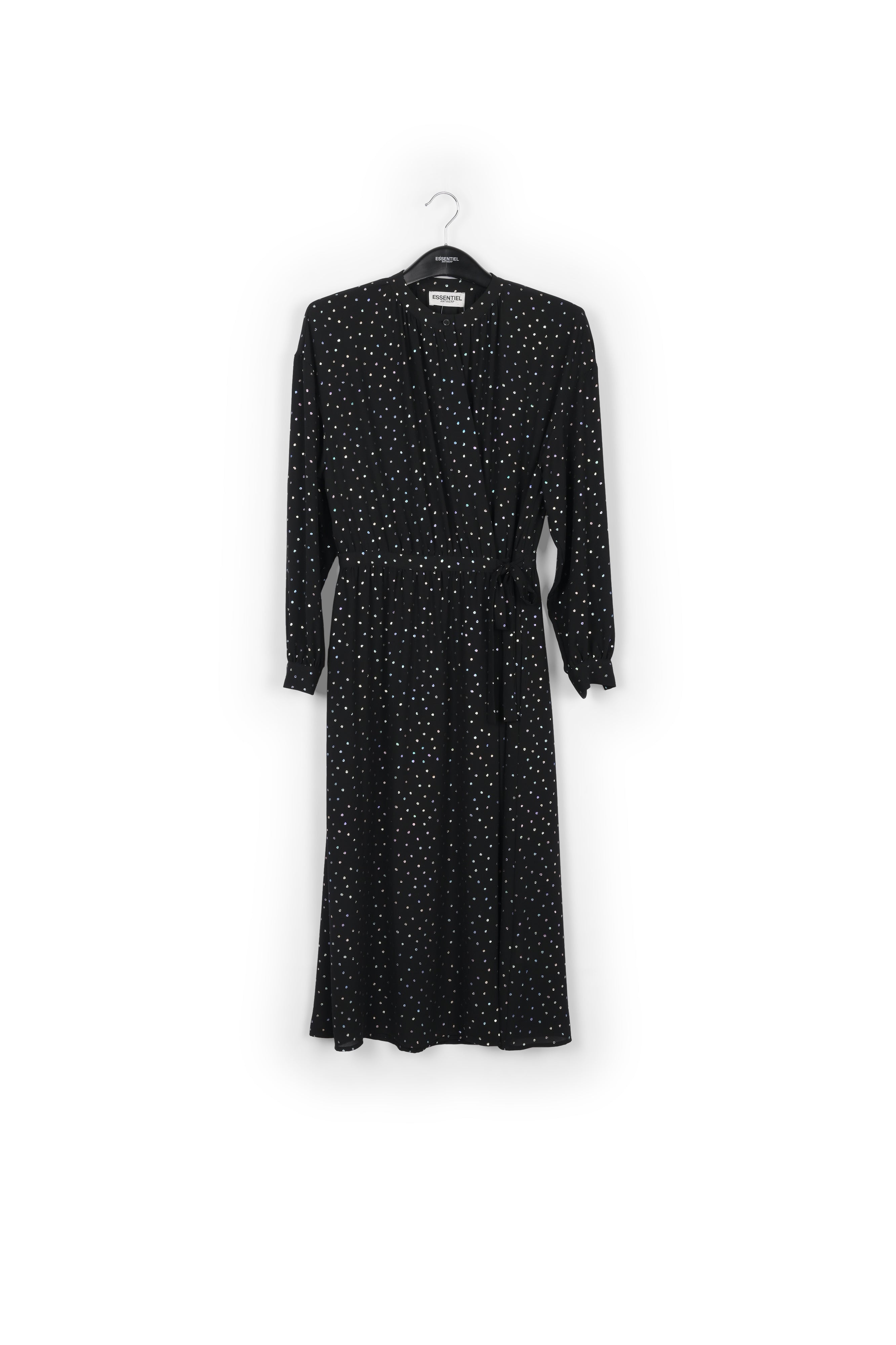 Black belted midi dress with holographic polka dots RE—SSENTIEL | Essentiel second hand