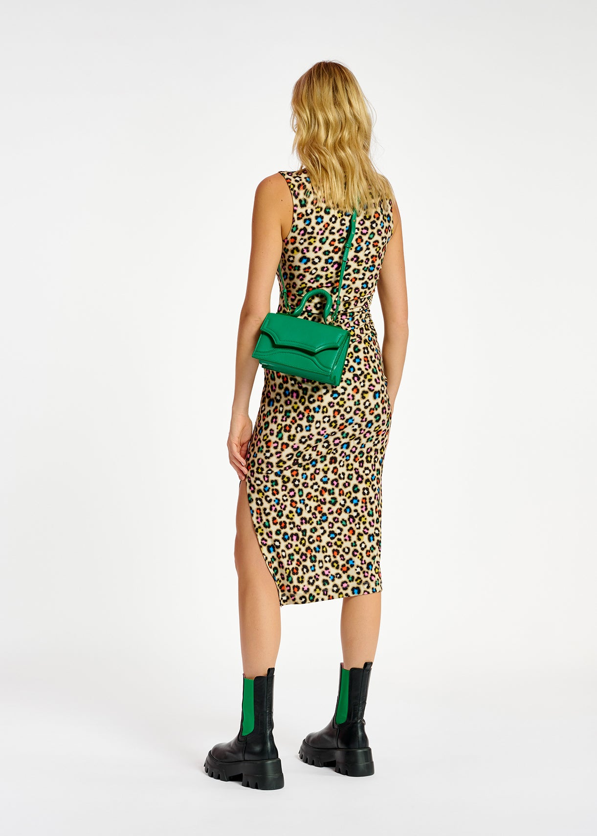 Beige stretch-jersey midi dress with multicolor leopard print RE—SSENTIEL | Essentiel second hand