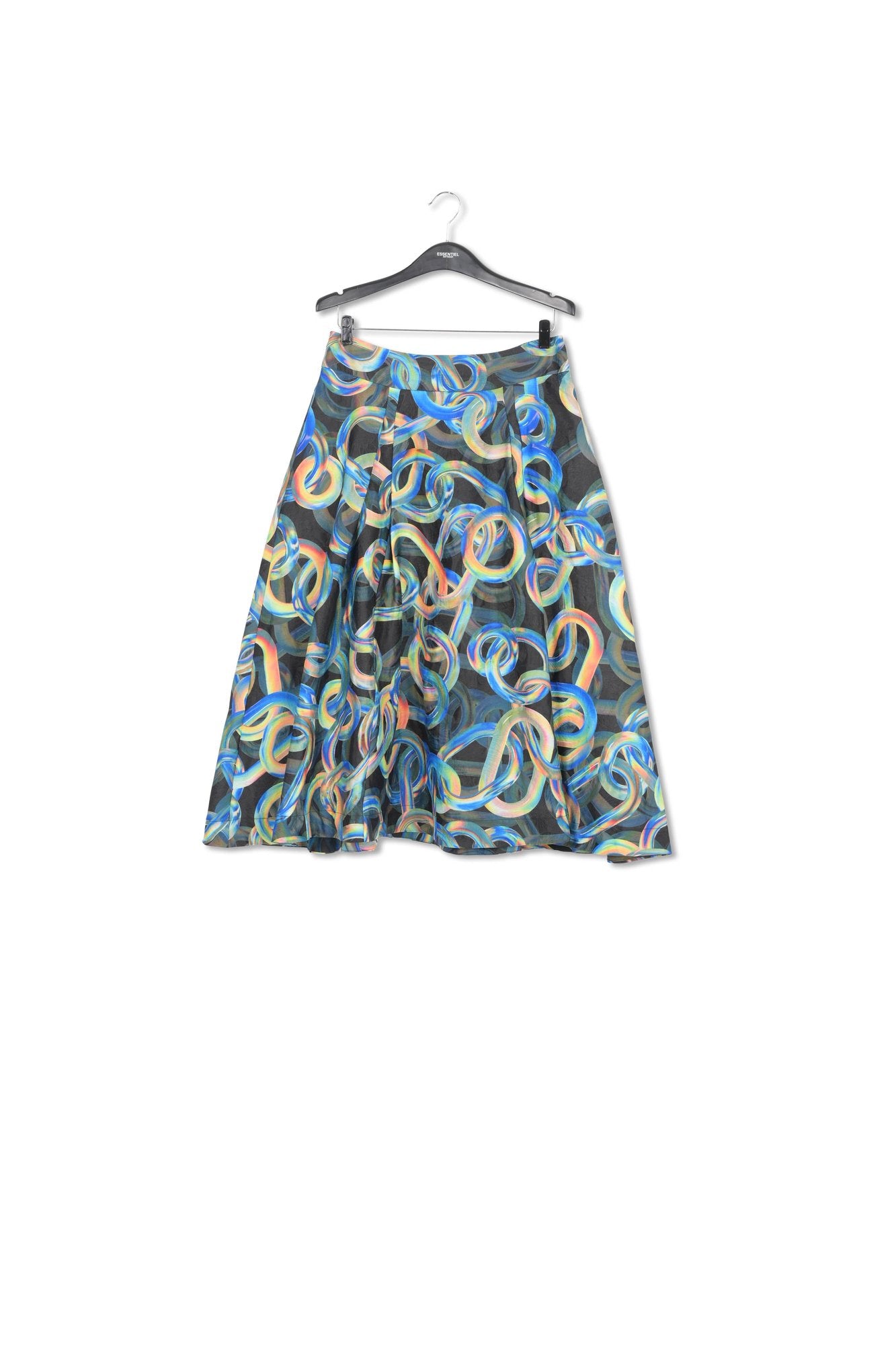 Black jacquard pleated midi skirt with abstract print RE—SSENTIEL | Essentiel second hand