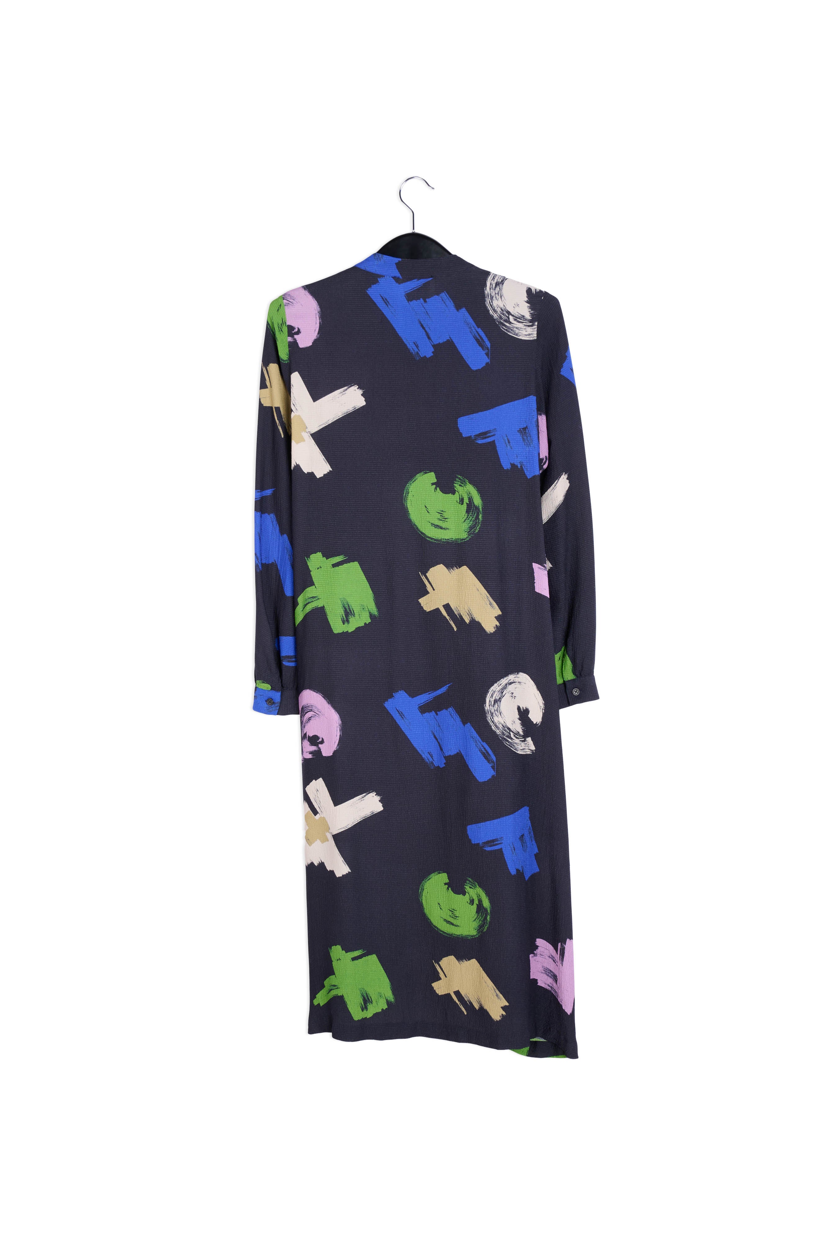 Dark blue graphic print maxi-length shirt dress RE—SSENTIEL | Essentiel second hand