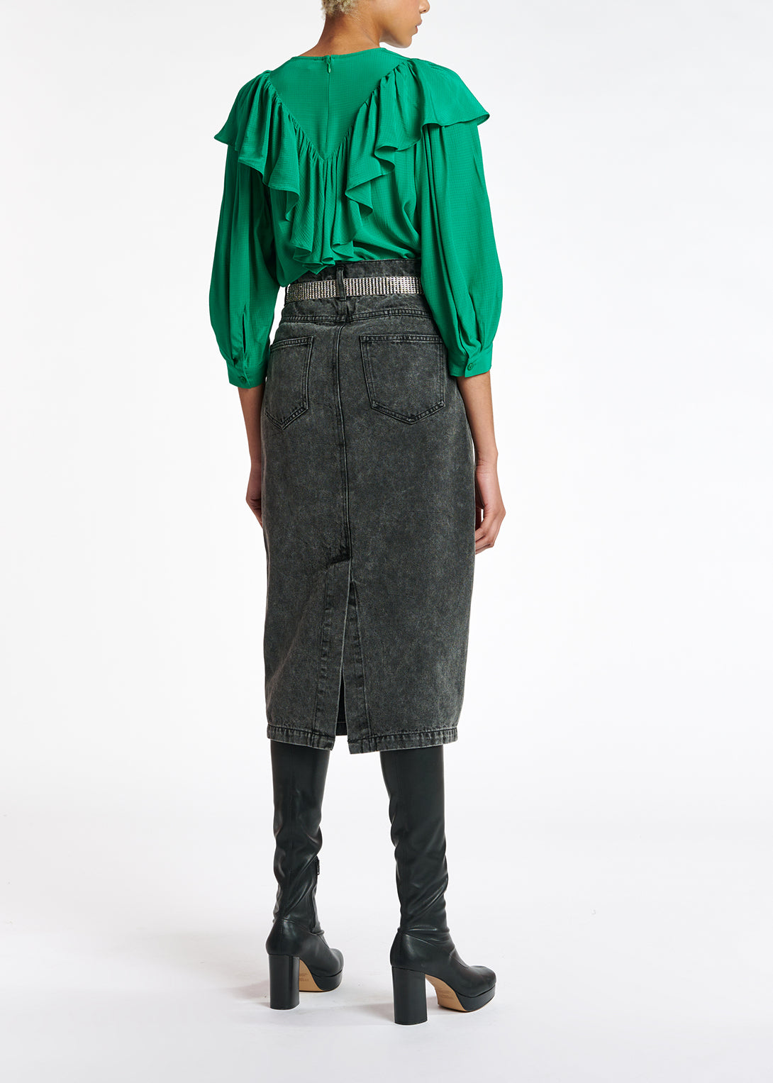 Dark grey denim pencil skirt RE—SSENTIEL | Essentiel second hand