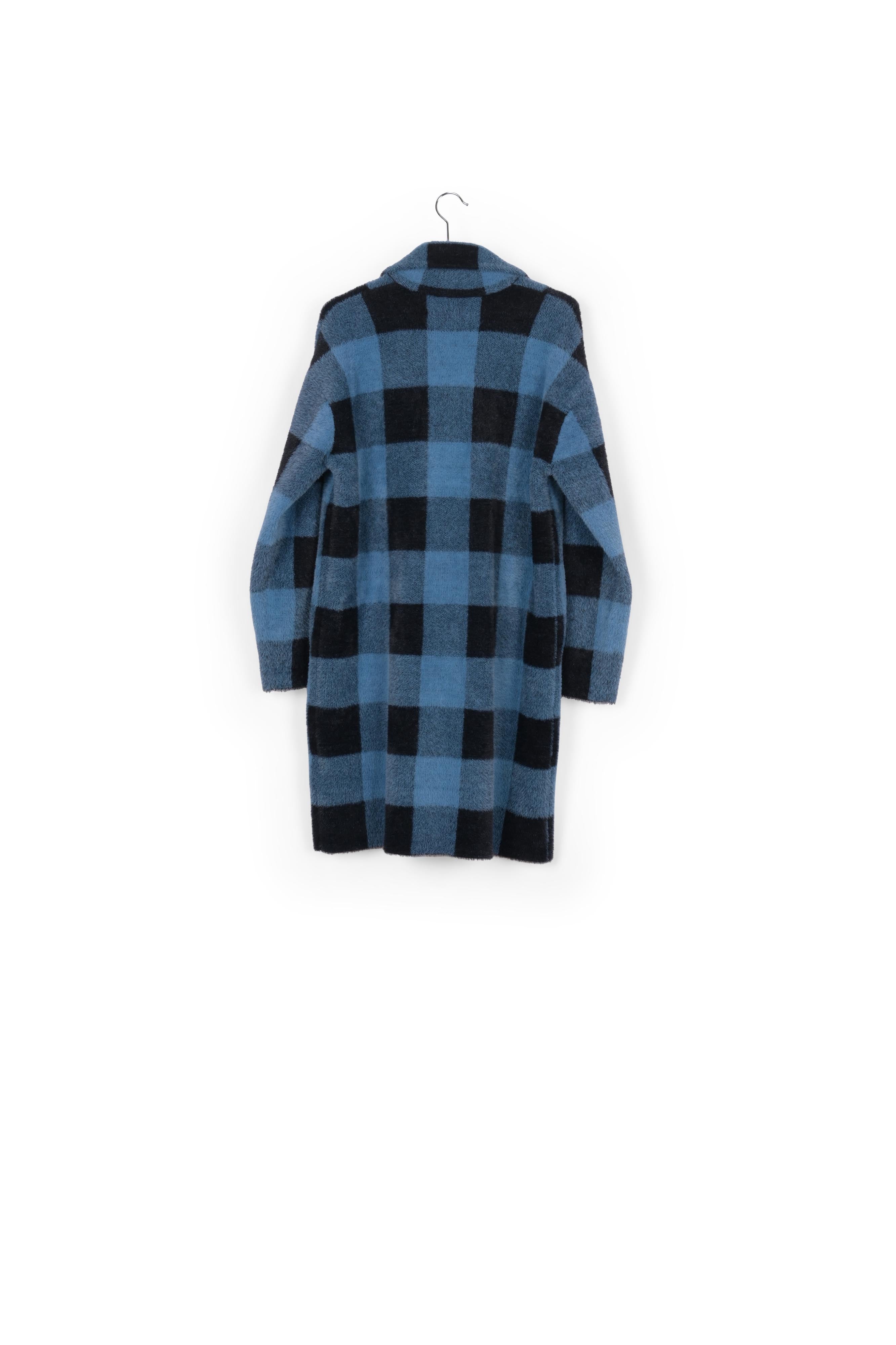 Black and blue check knitted coat RE—SSENTIEL | Essentiel second hand