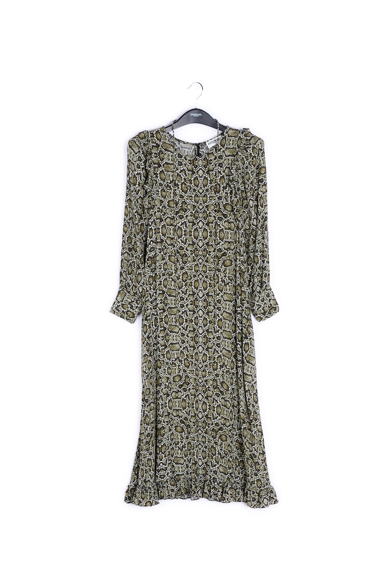 Kakigroene midi-jurk met slangenprint RE—SSENTIEL | Essentiel second hand