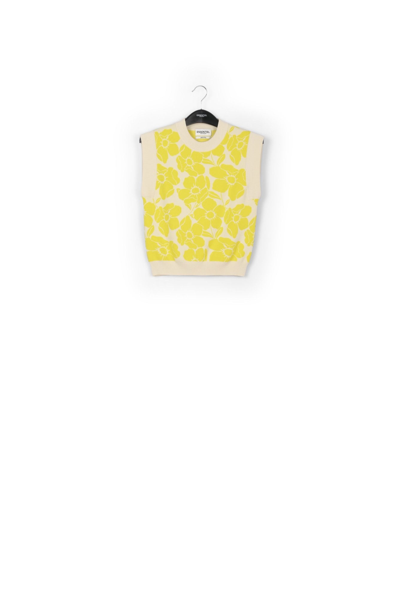 Off-white and yellow floral jacquard-knit sleeveless top RE—SSENTIEL | Essentiel second hand