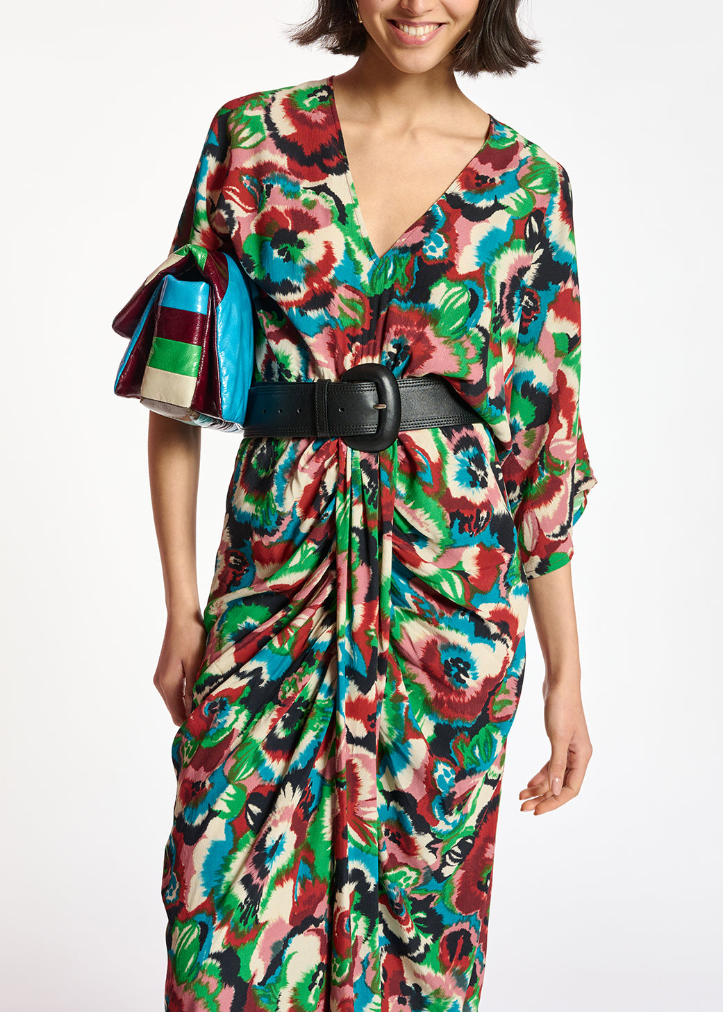Multicolor kimono dress with floral print RE—SSENTIEL | Essentiel second hand