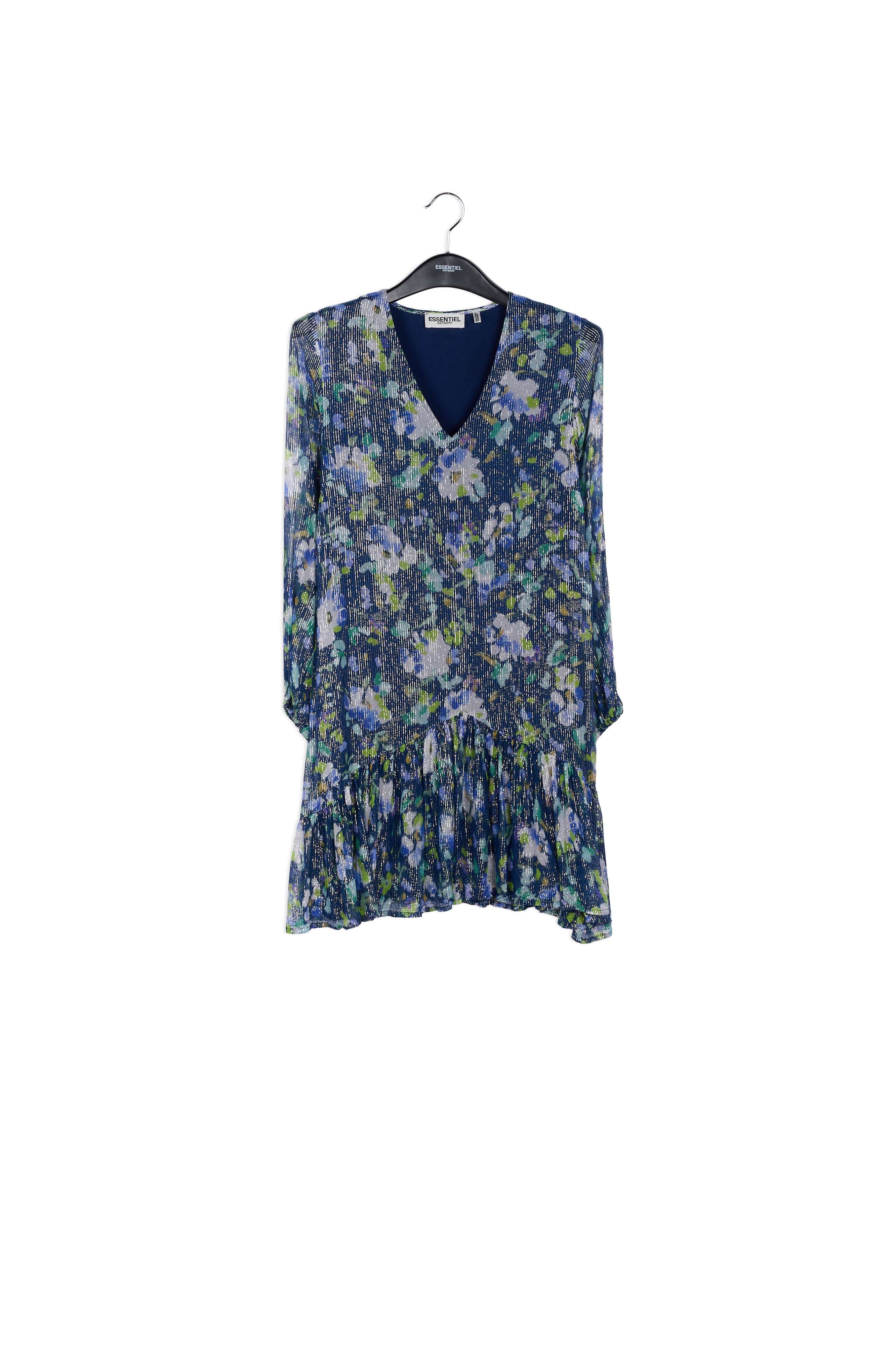 Dark blue floral-print a-line dress RE—SSENTIEL | Essentiel second hand