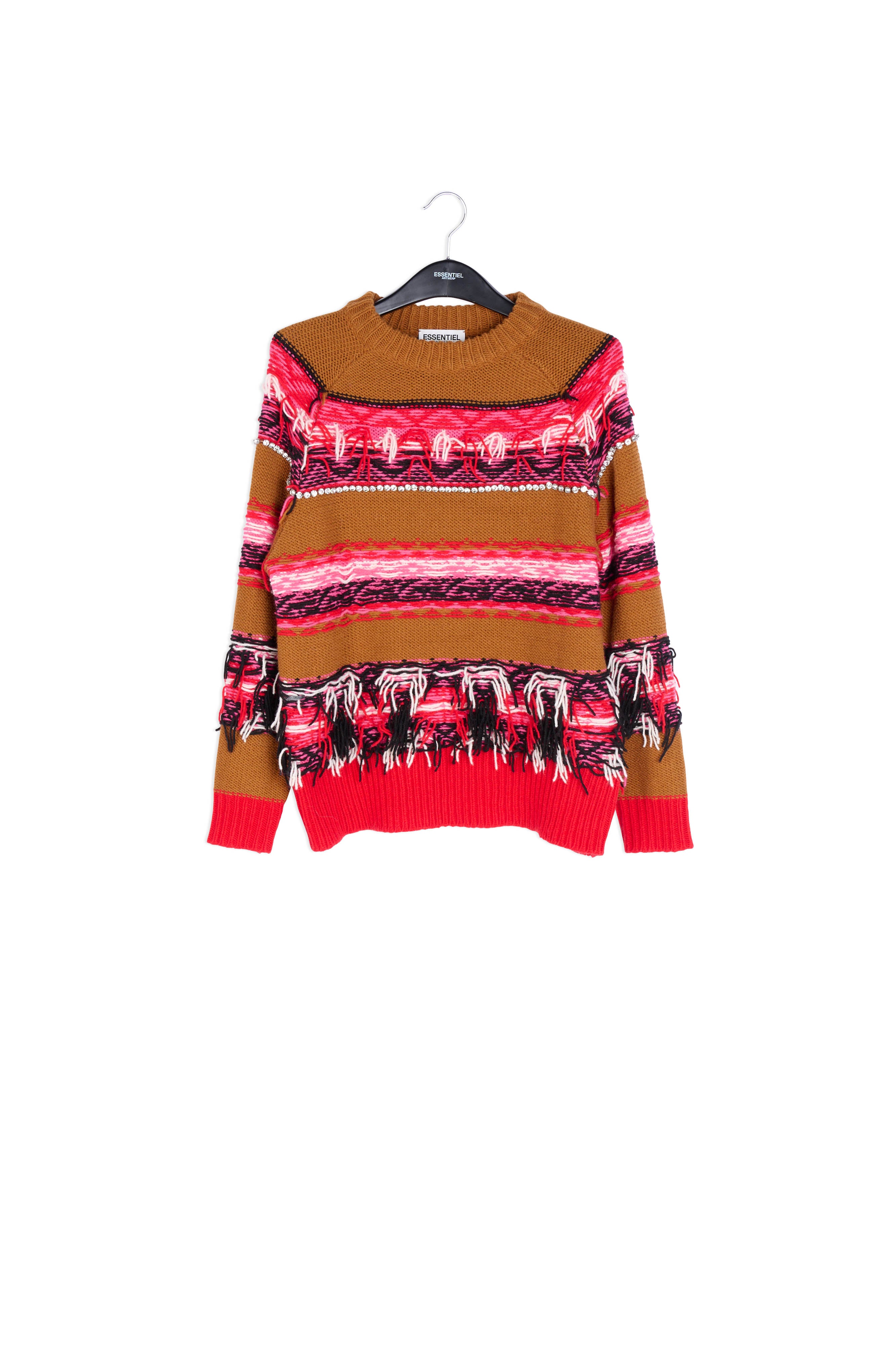 Pull à l'envers camel, rouge et blanc RE—SSENTIEL | Essentiel second hand