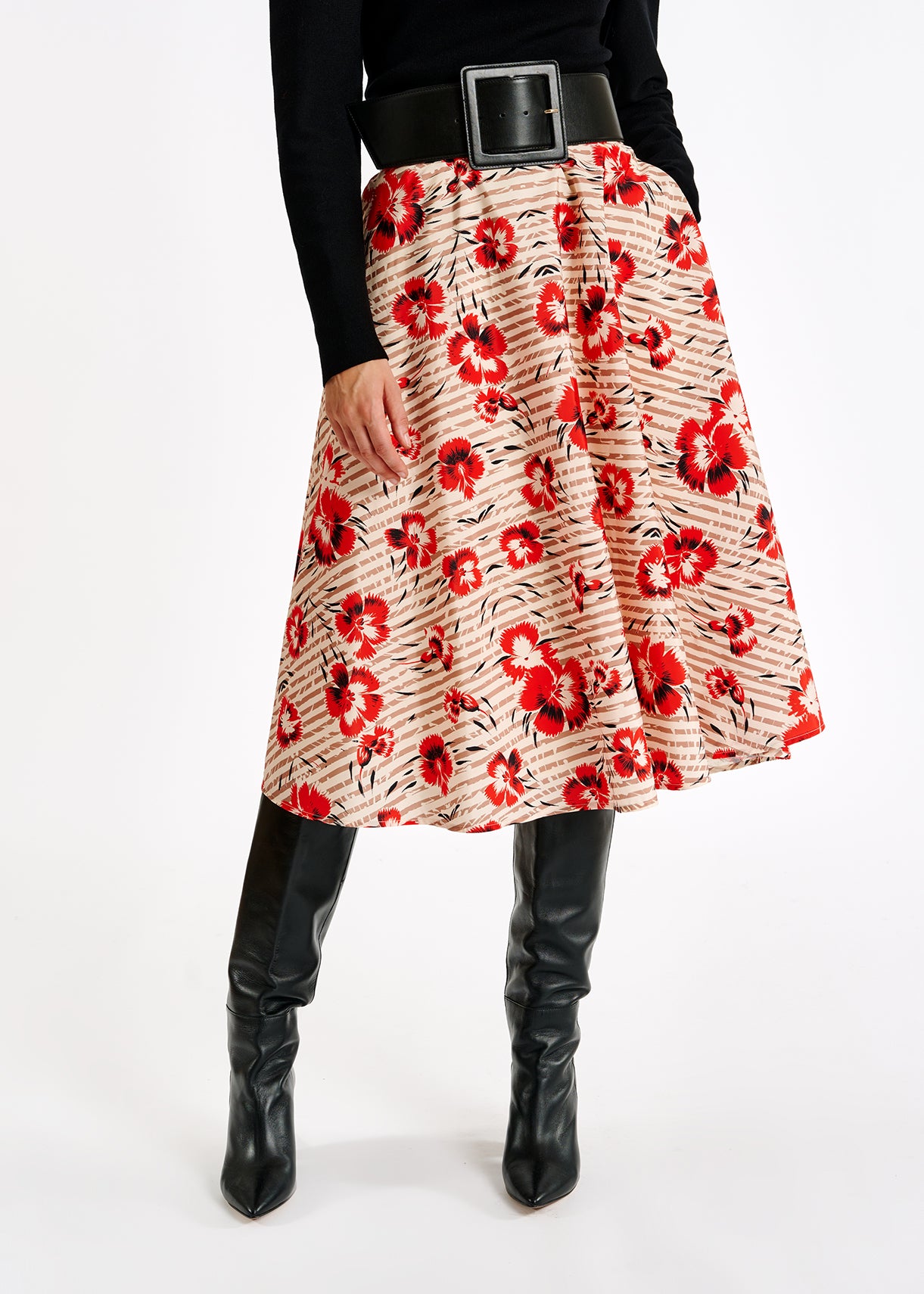 Jupe trapèze à rayures et fleurs rouges RE—SSENTIEL | Essentiel second hand