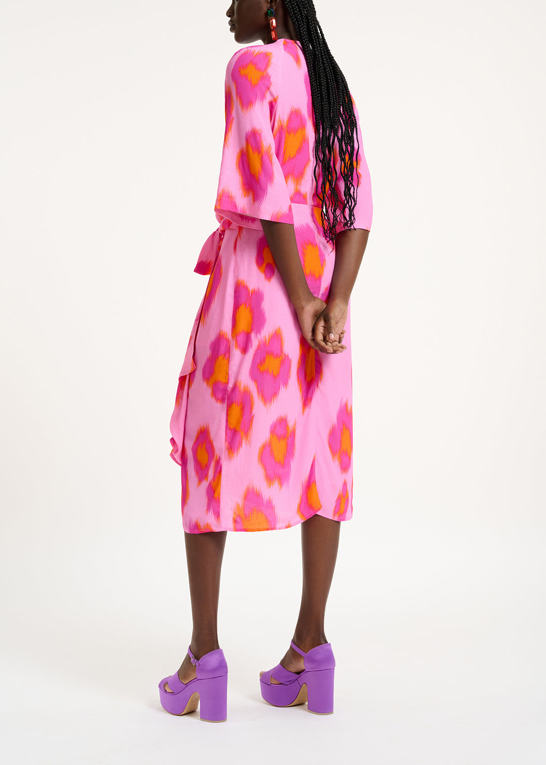 Robe midi à imprimé léopard rose, pourpre et orange RE—SSENTIEL | Essentiel second hand