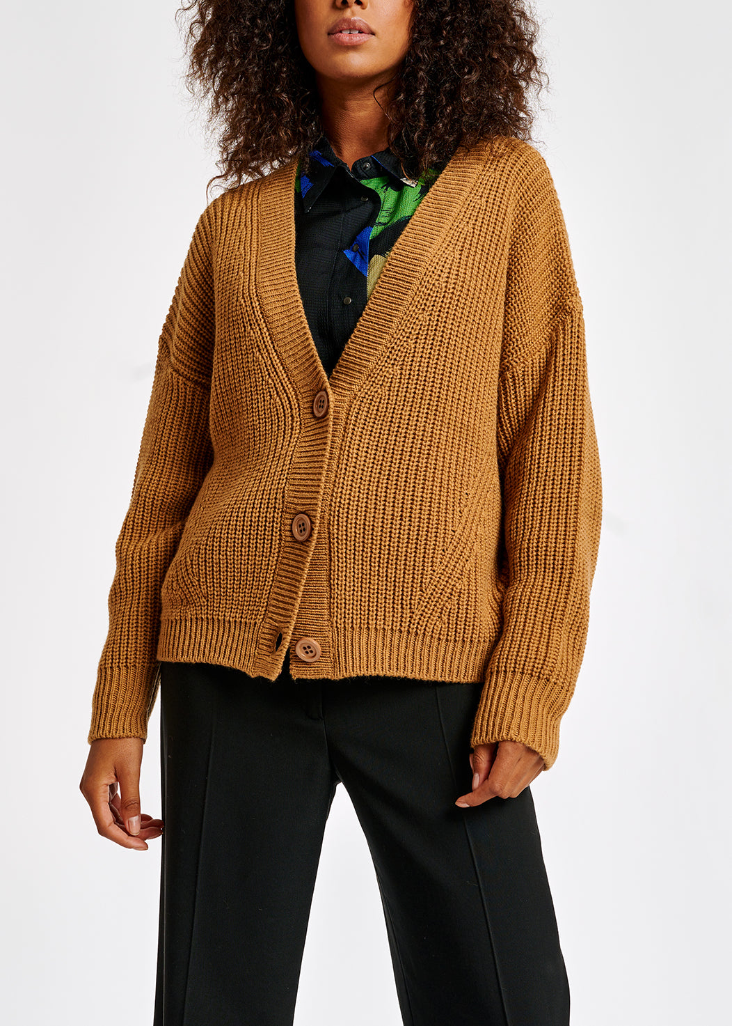 Camel ribbed-knit cardigan RE—SSENTIEL | Essentiel second hand