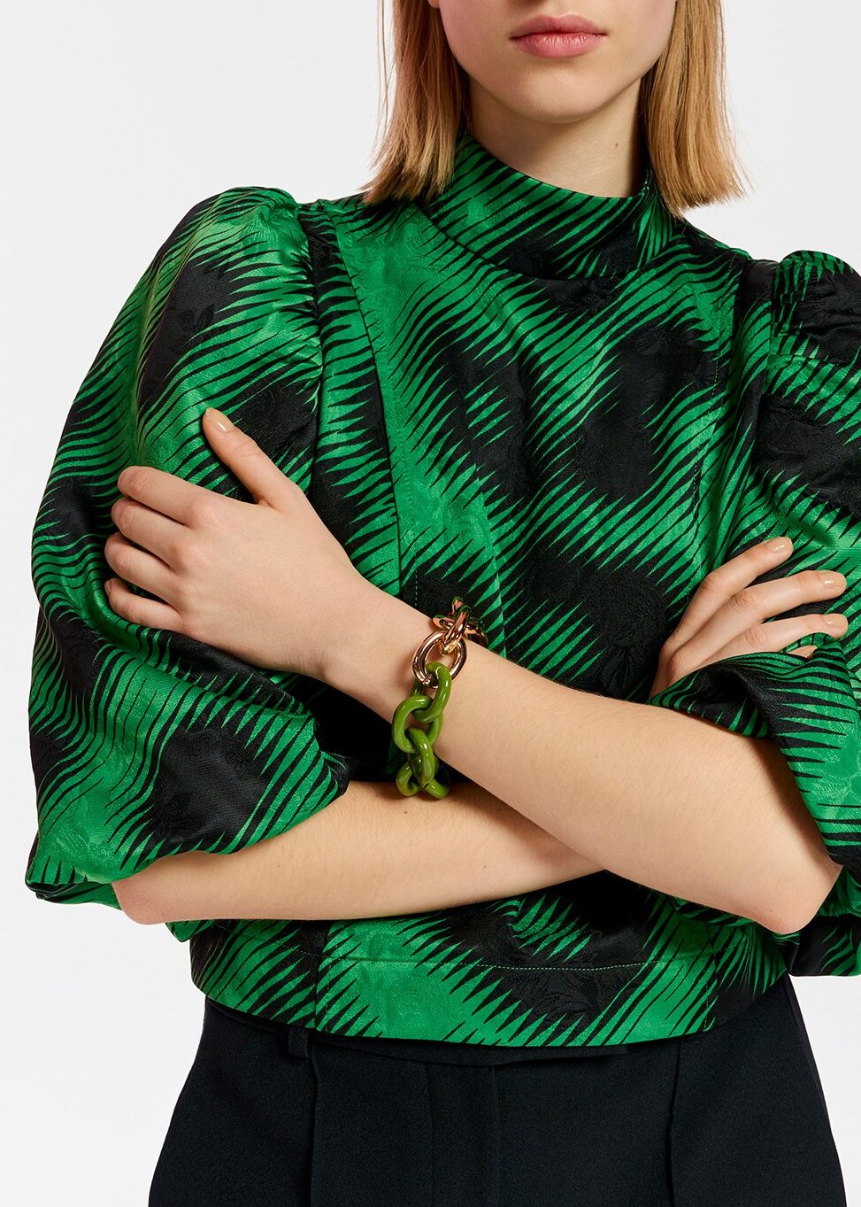 Green jacquard top with leopard print RE—SSENTIEL | Essentiel second hand