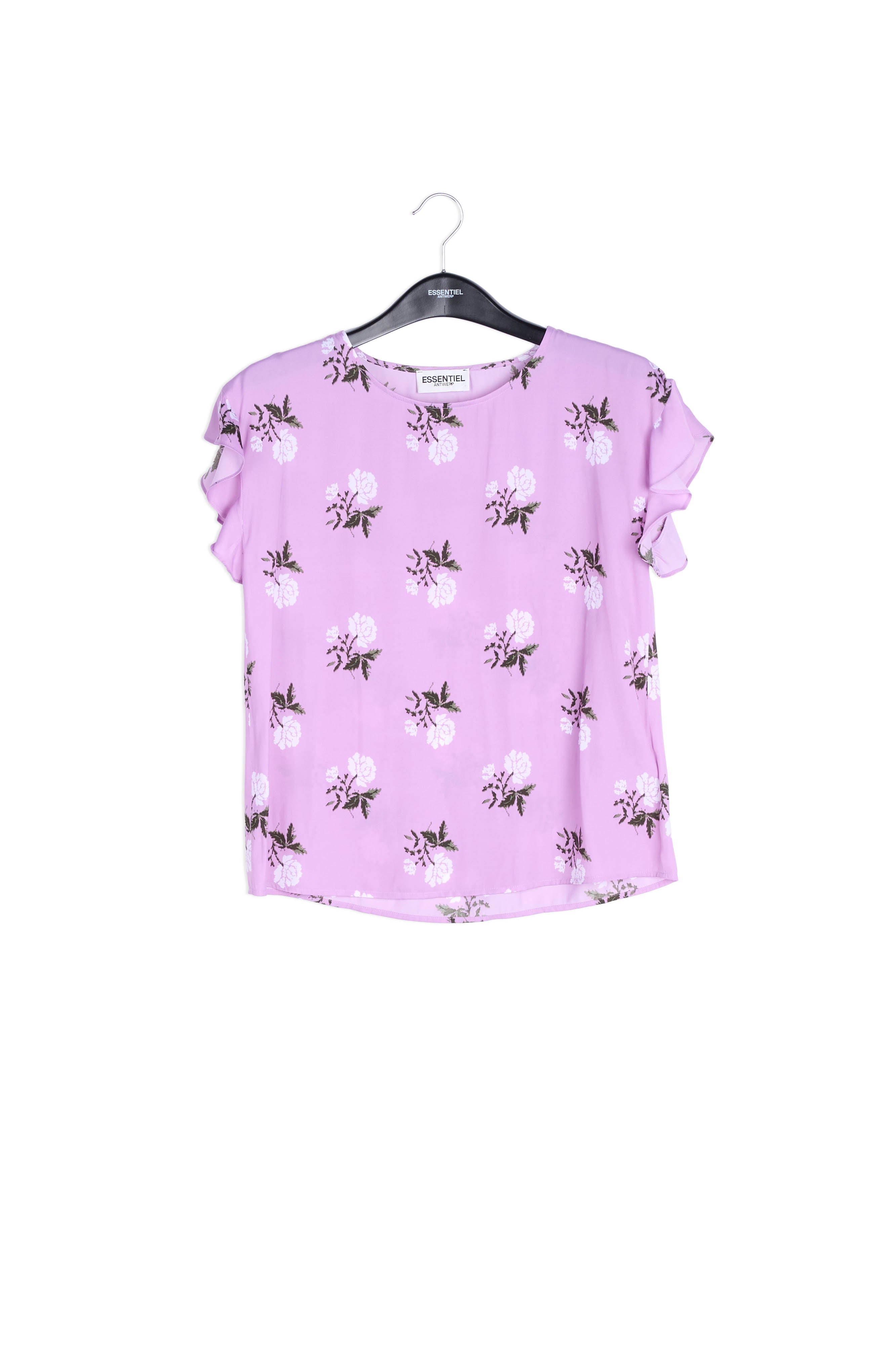 Pink flower print top with ruffled sleeves RE—SSENTIEL | Essentiel second hand