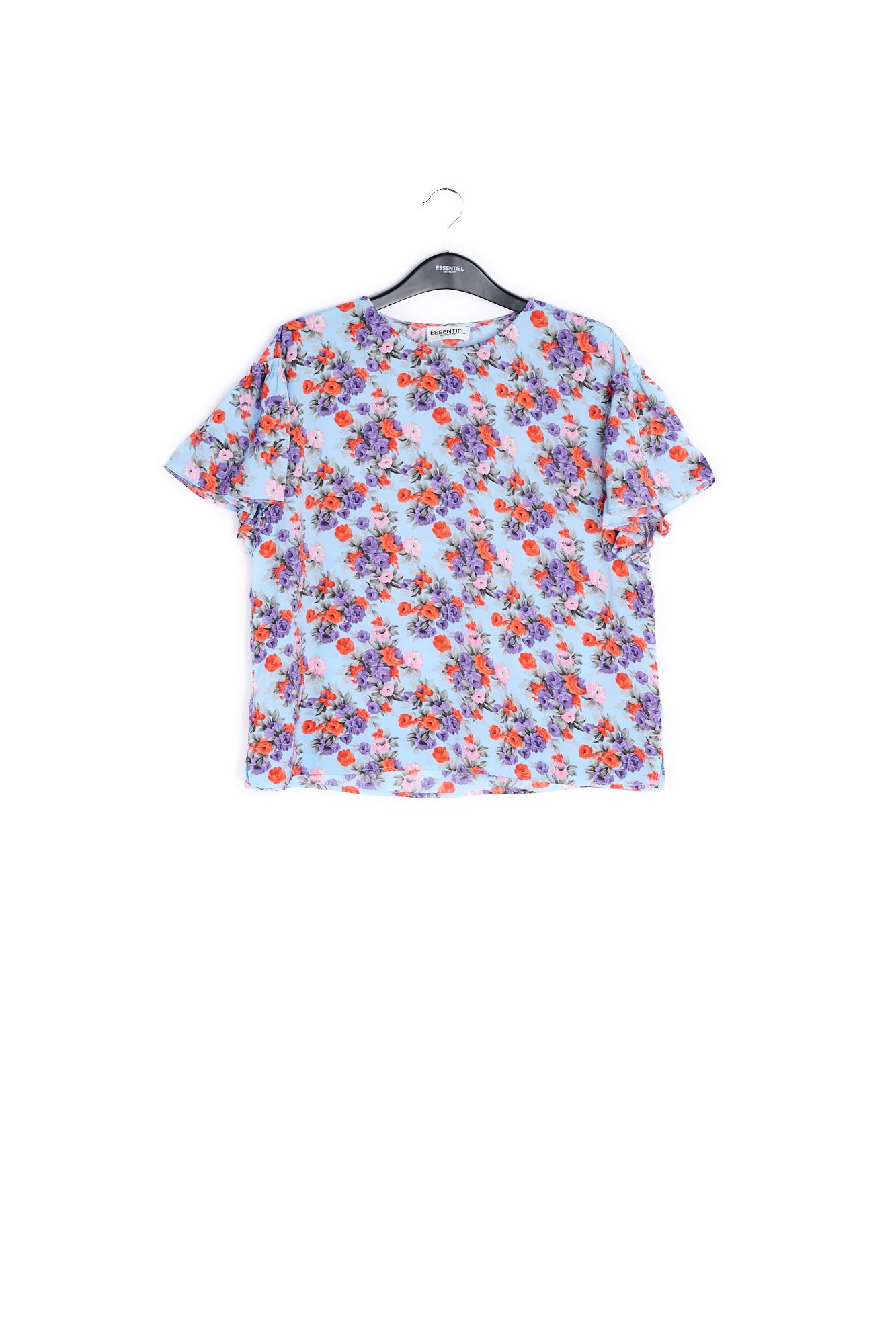 Light blue floral ruffle-sleeved top RE—SSENTIEL | Essentiel second hand