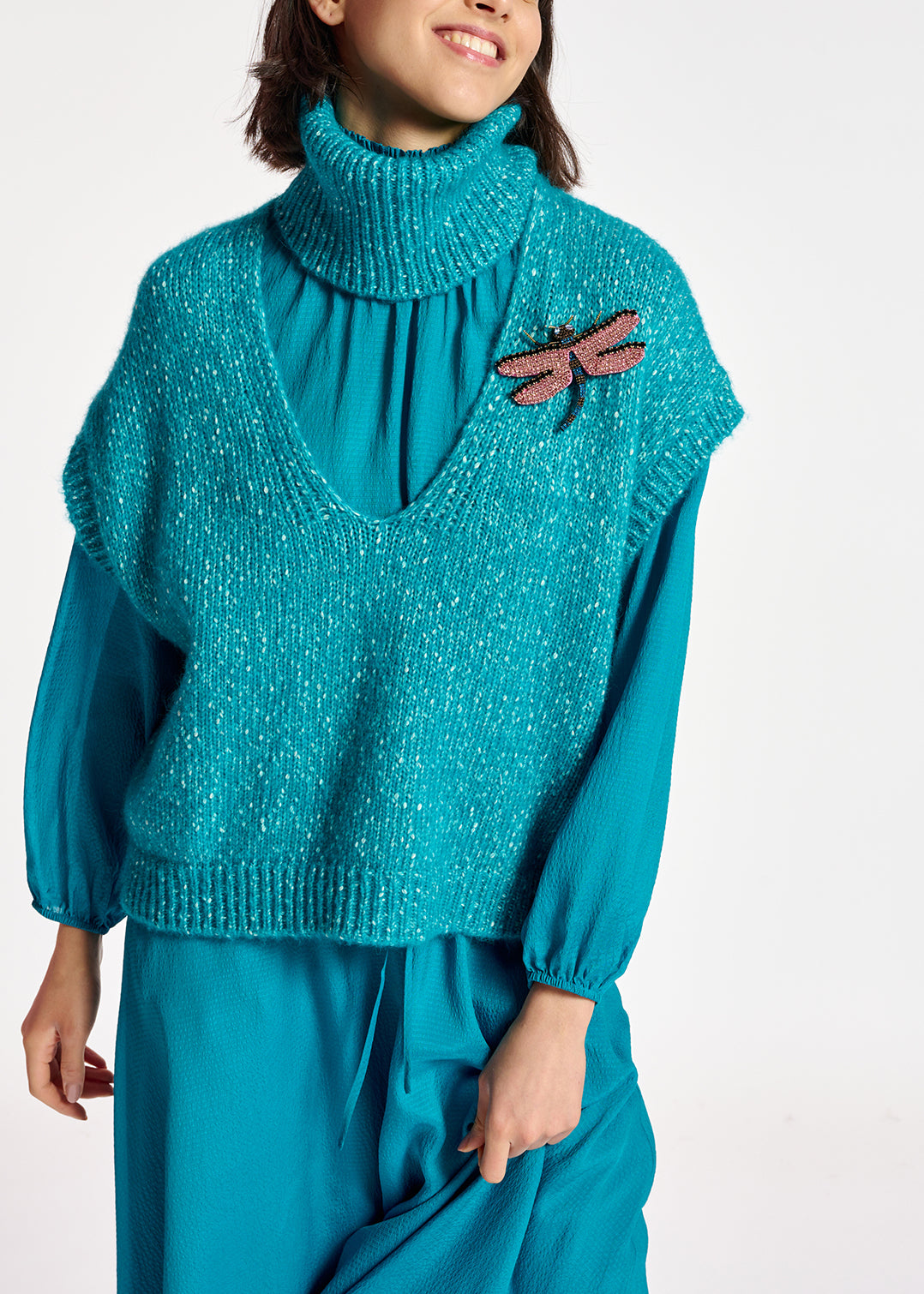 Pull sans manches bleu mêlé avec col amovible RE—SSENTIEL | Essentiel second hand
