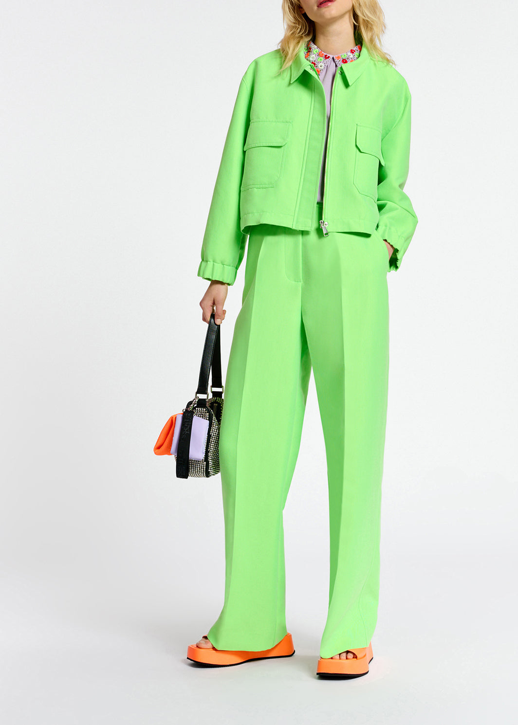 Neon green straight-leg pants RE—SSENTIEL | Essentiel second hand