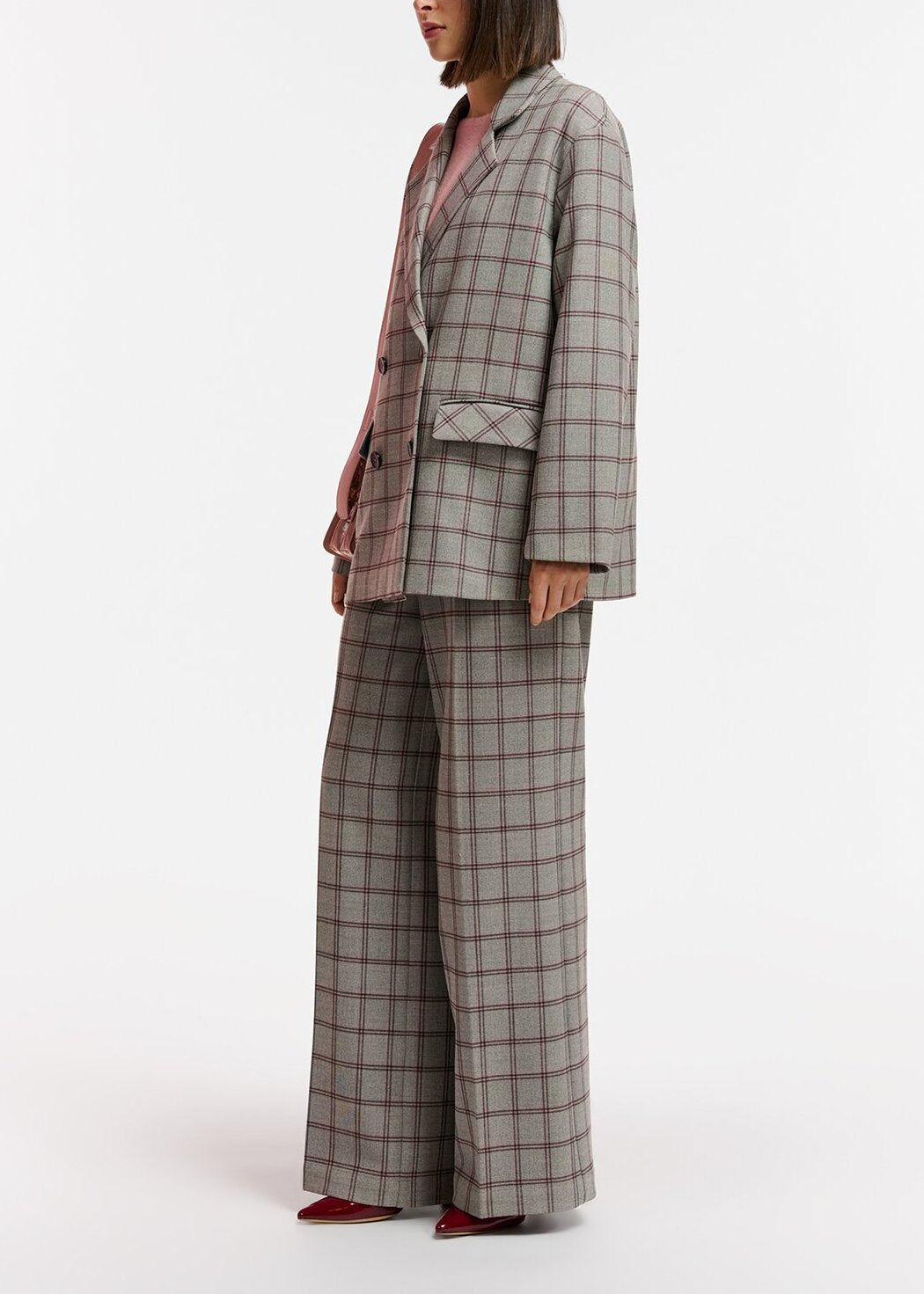 Grey windowpane check double-breasted blazer RE—SSENTIEL | Essentiel second hand