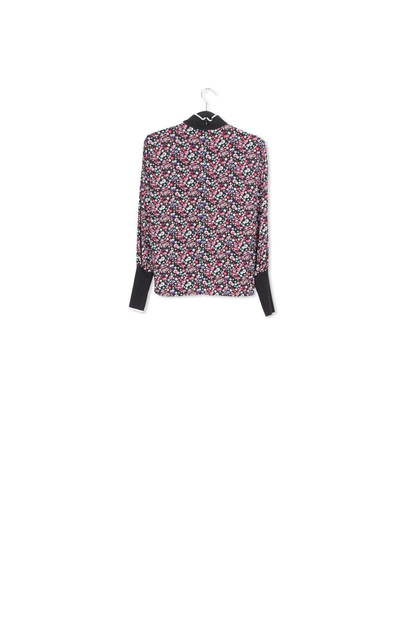 Black floral-print top with contrasting trims RE—SSENTIEL | Essentiel second hand