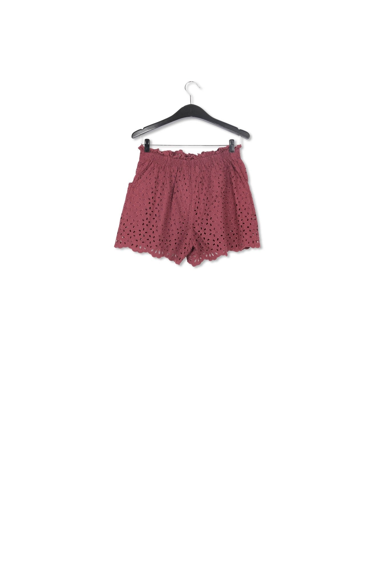 Short en coton bordeaux à broderie anglaise RE—SSENTIEL | Essentiel second hand