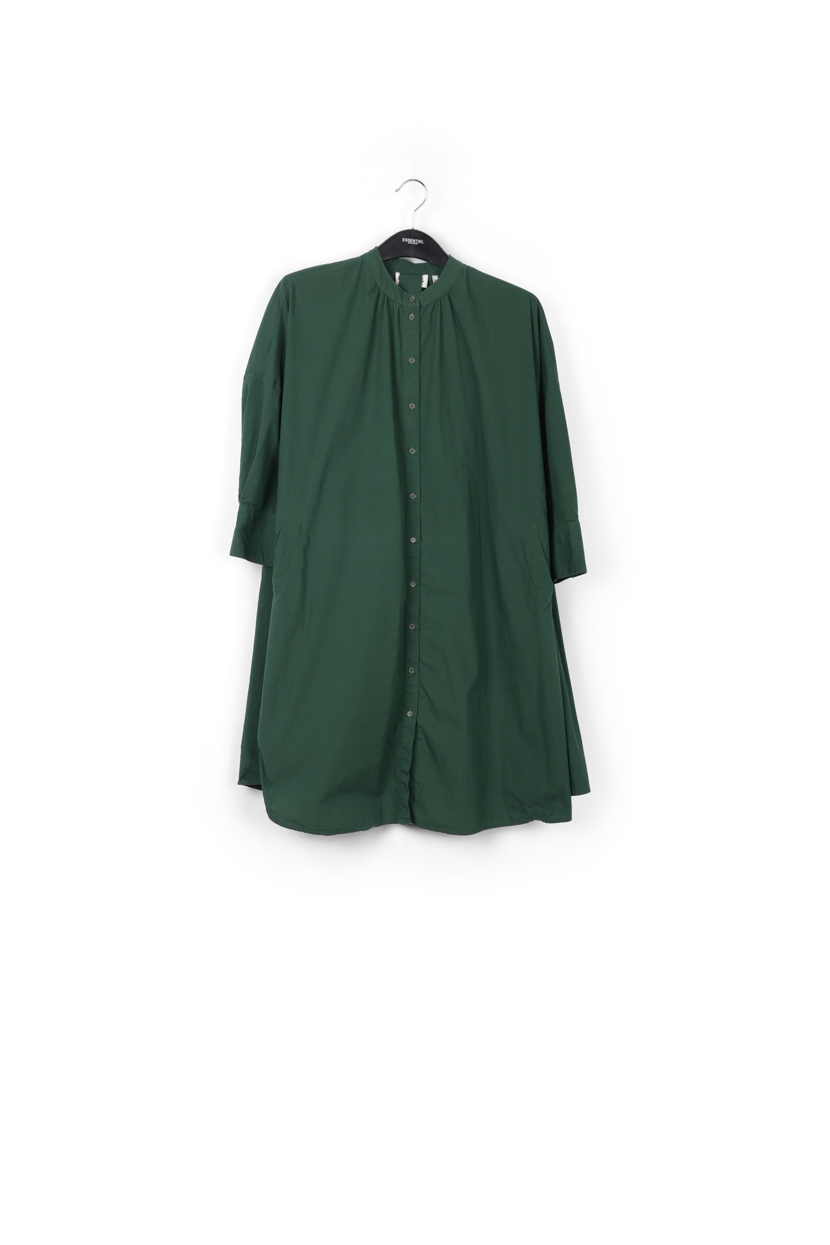 Dark green cotton oversized knee-length shirt dress RE—SSENTIEL | Essentiel second hand