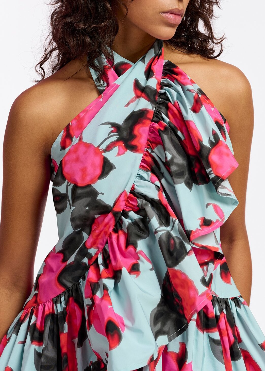 Light blue halter neck top with floral-print RE—SSENTIEL | Essentiel second hand