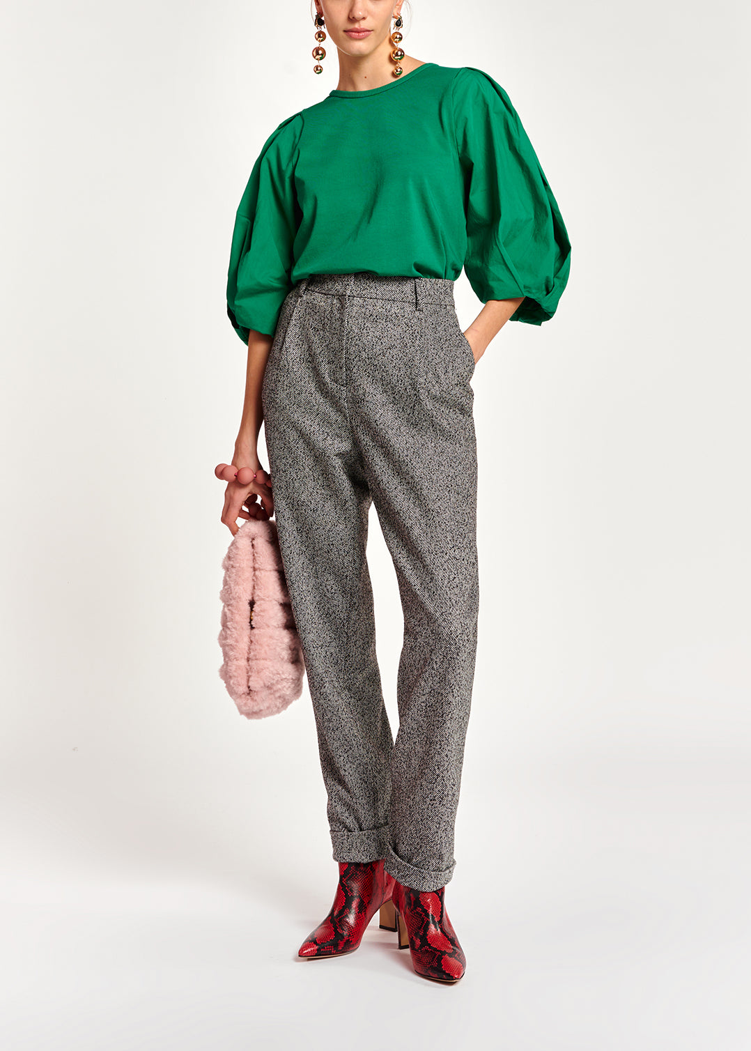 Green jersey T-shirt with cotton-poplin sleeves RE—SSENTIEL | Essentiel second hand