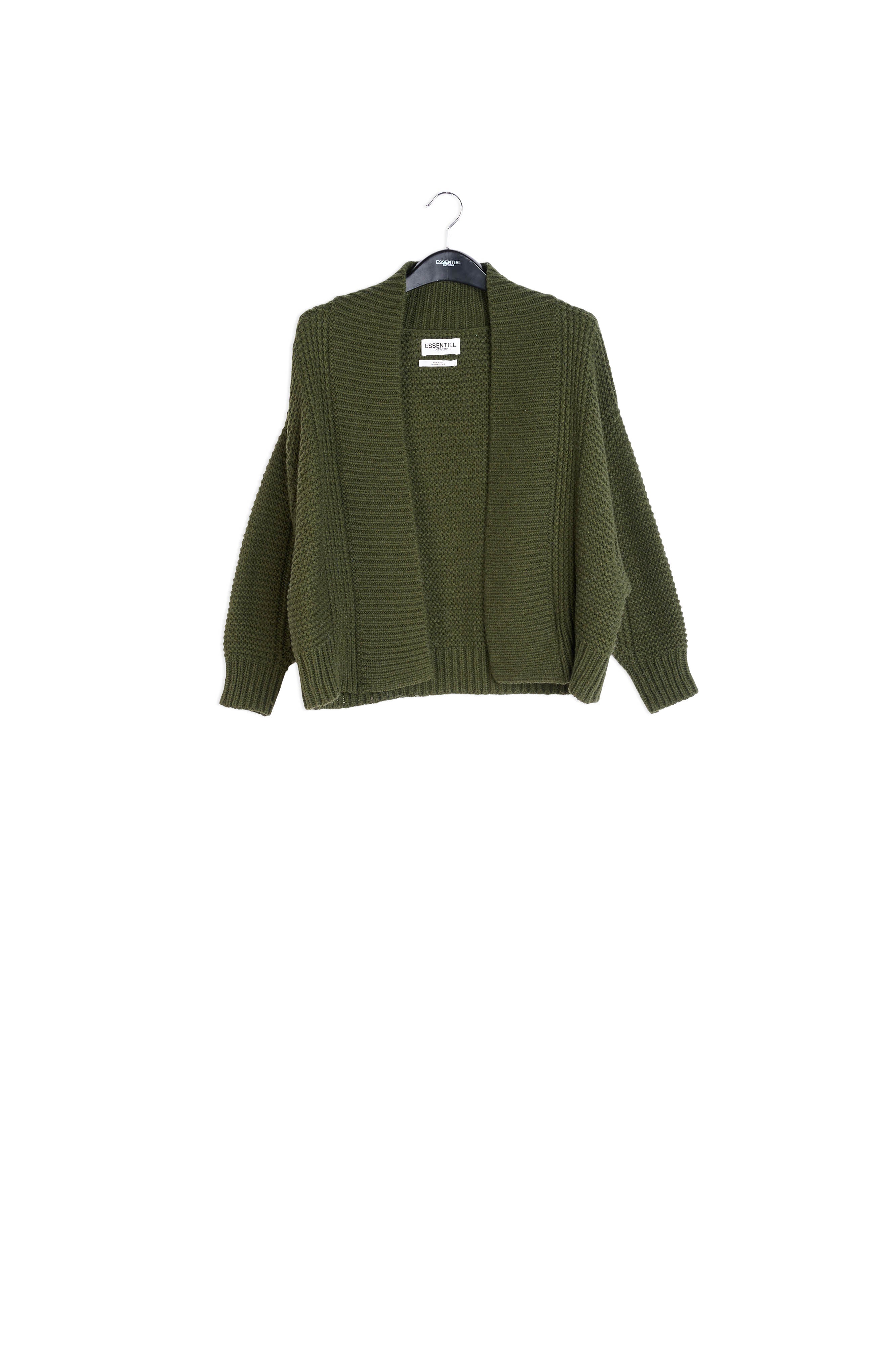 Cardigan en tricot vert pin aux manches volumineuses RE—SSENTIEL | Essentiel second hand