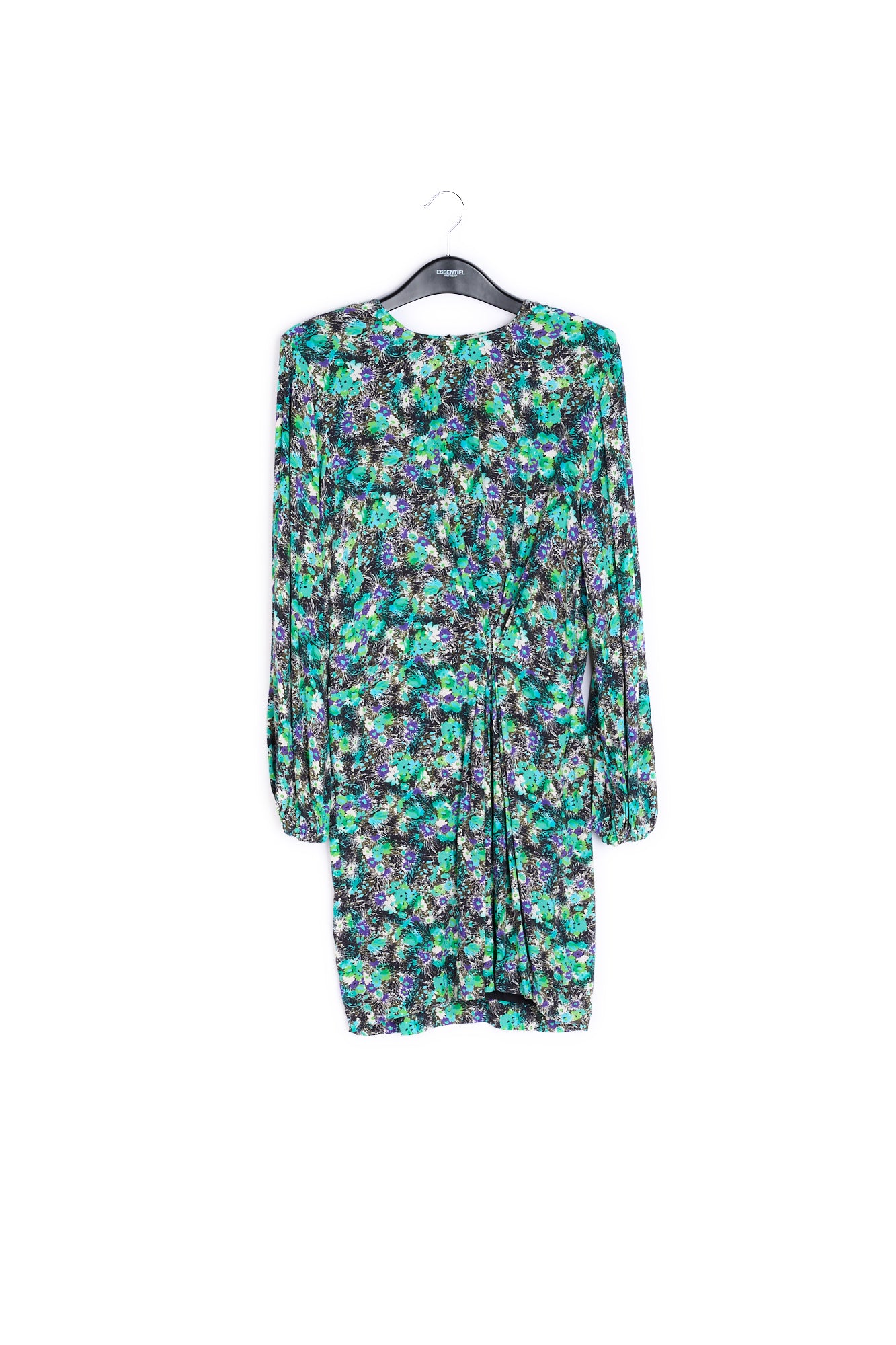 Zwarte en blauwe mini-jurk met bloemenprint RE—SSENTIEL | Essentiel second hand