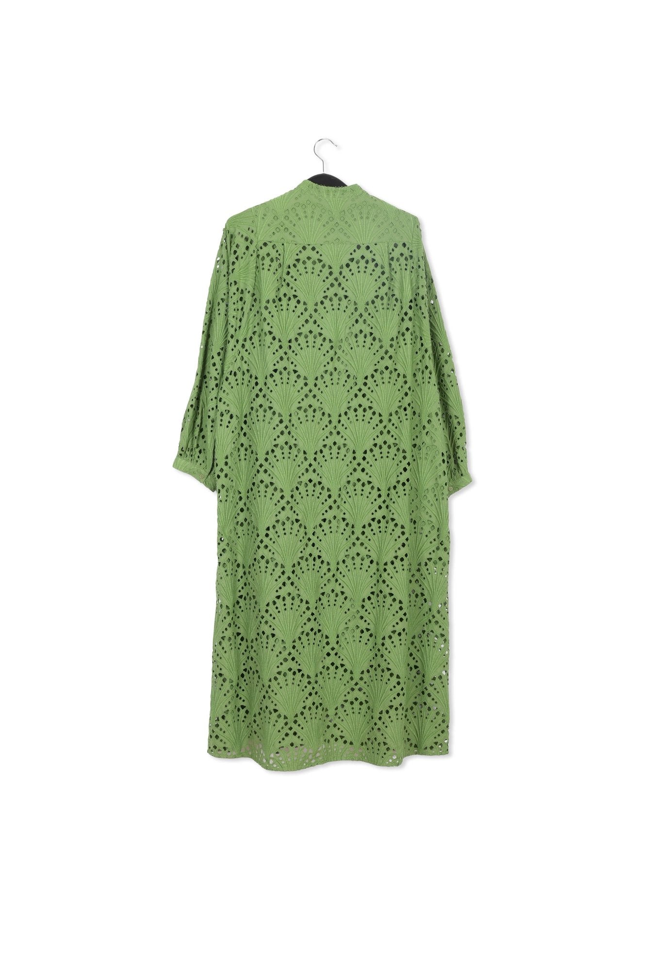 Robe midi vert foncé en broderie anglaise de coton RE—SSENTIEL | Essentiel second hand
