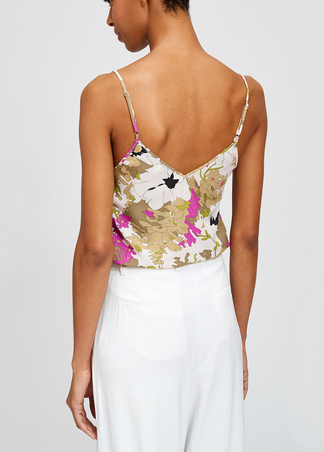 Khaki green, white and pink floral camisole RE—SSENTIEL | Essentiel second hand