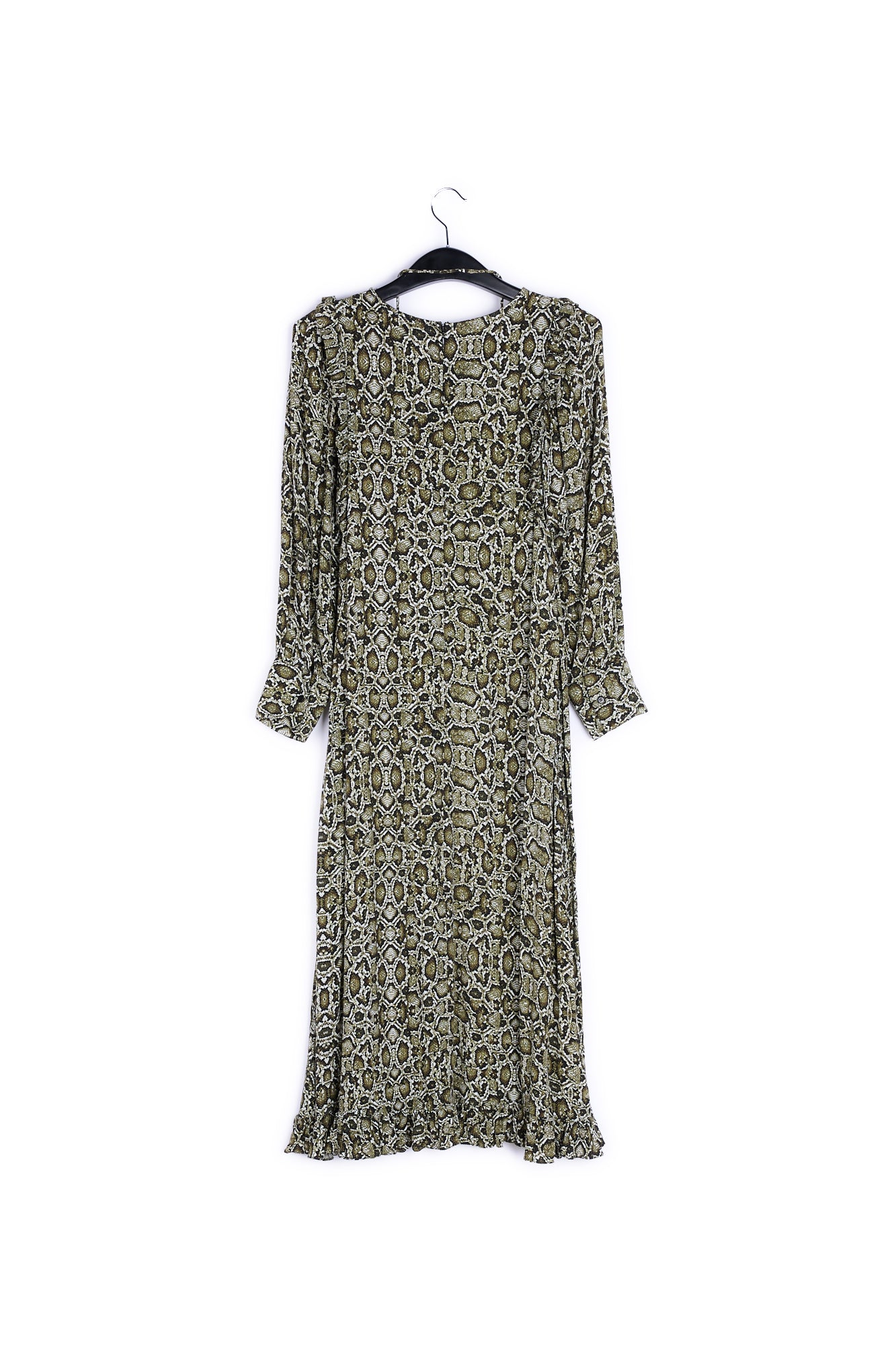 Kakigroene midi-jurk met slangenprint RE—SSENTIEL | Essentiel second hand