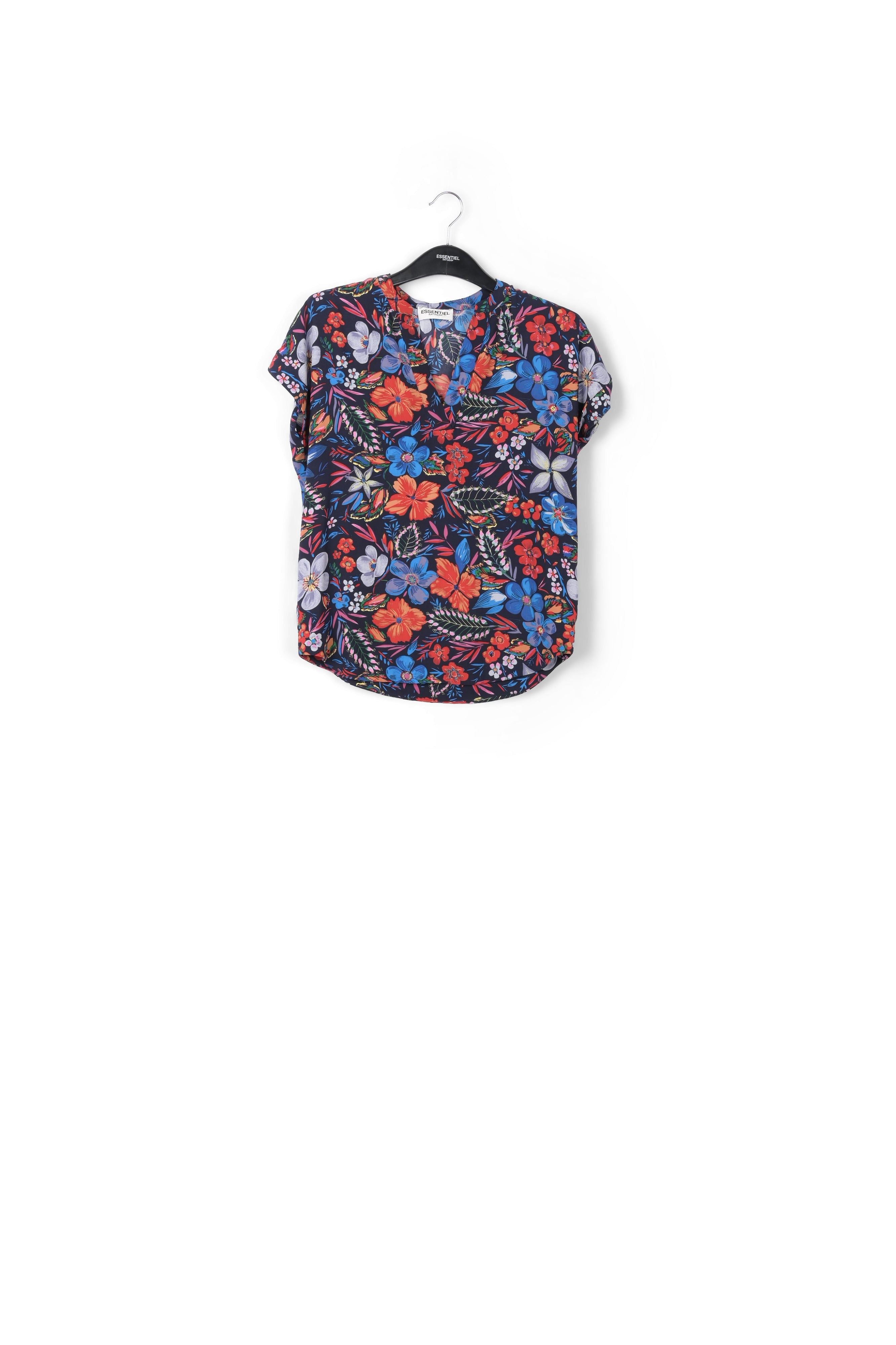 Dark blue floral V-neckline top RE—SSENTIEL | Essentiel second hand