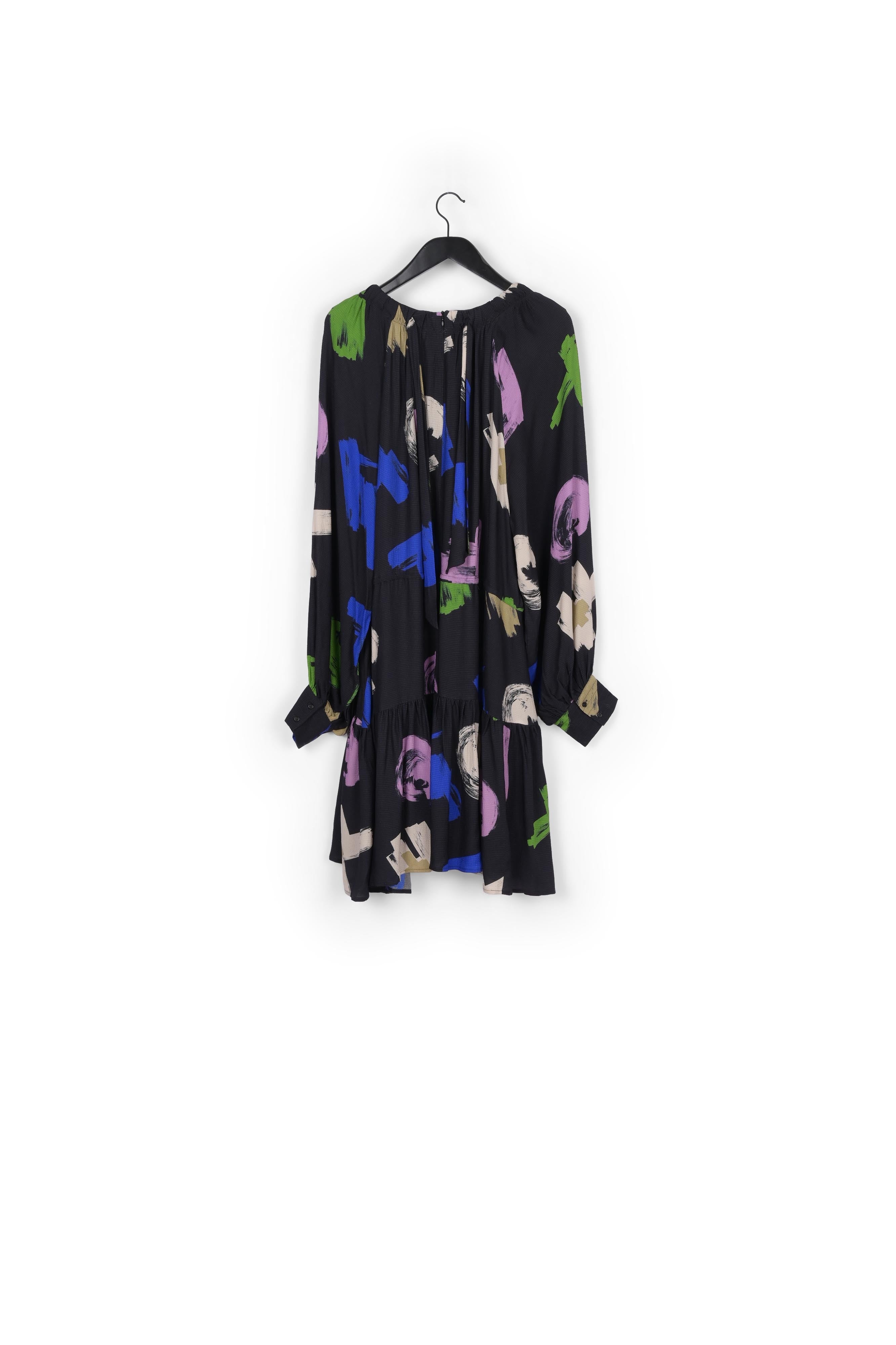 Dark blue, lilac and off-white graphic print mini dress RE—SSENTIEL | Essentiel second hand