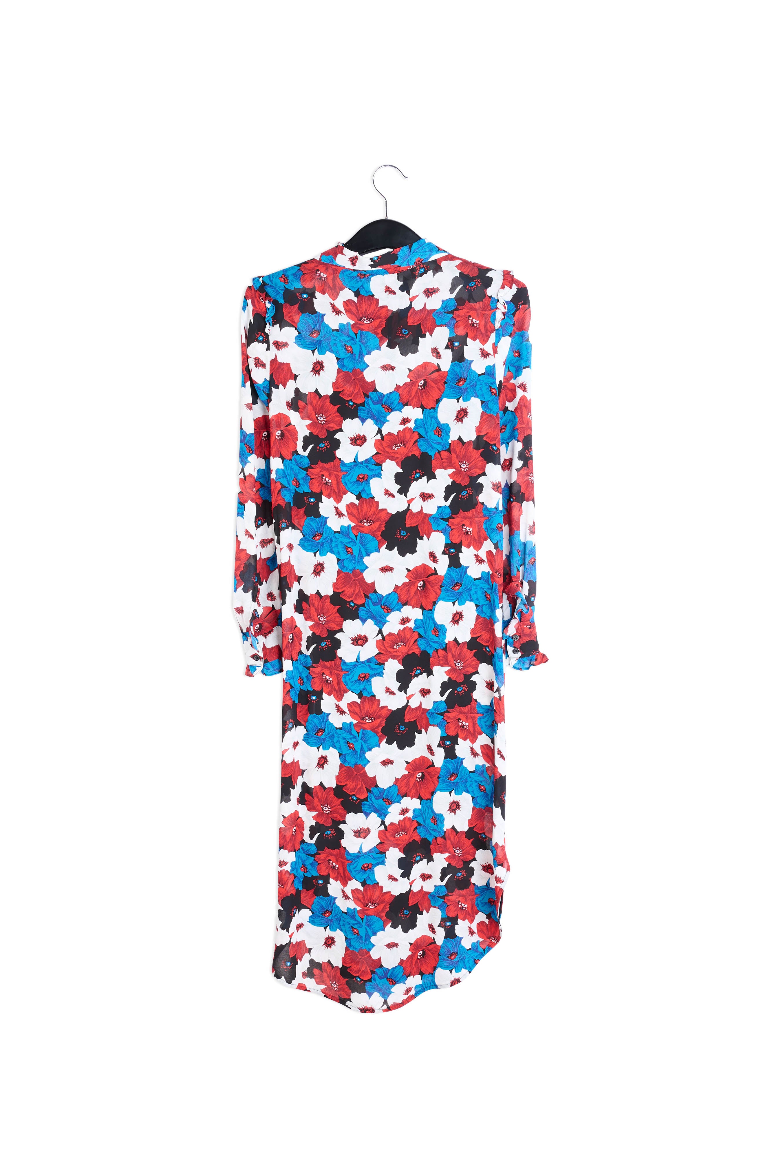 Hemdjurk met ruches en rode, blauwe en witte bloemenprint RE—SSENTIEL | Essentiel second hand