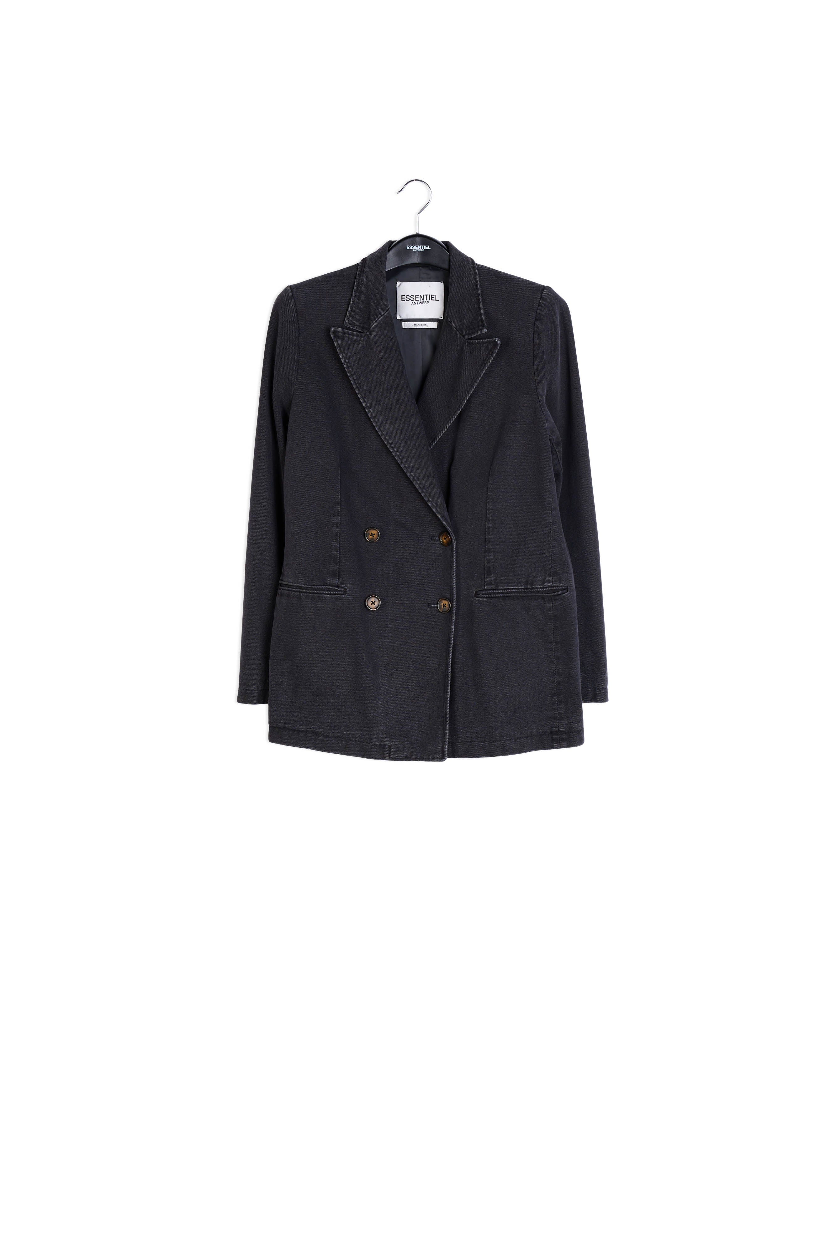 Black double-breasted denim blazer RE—SSENTIEL | Essentiel second hand