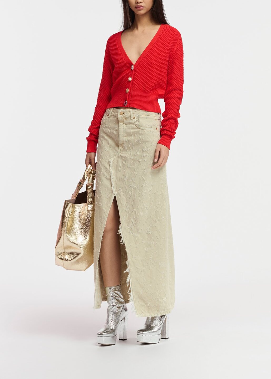 Red embellished V-neck cardigan RE—SSENTIEL | Essentiel second hand