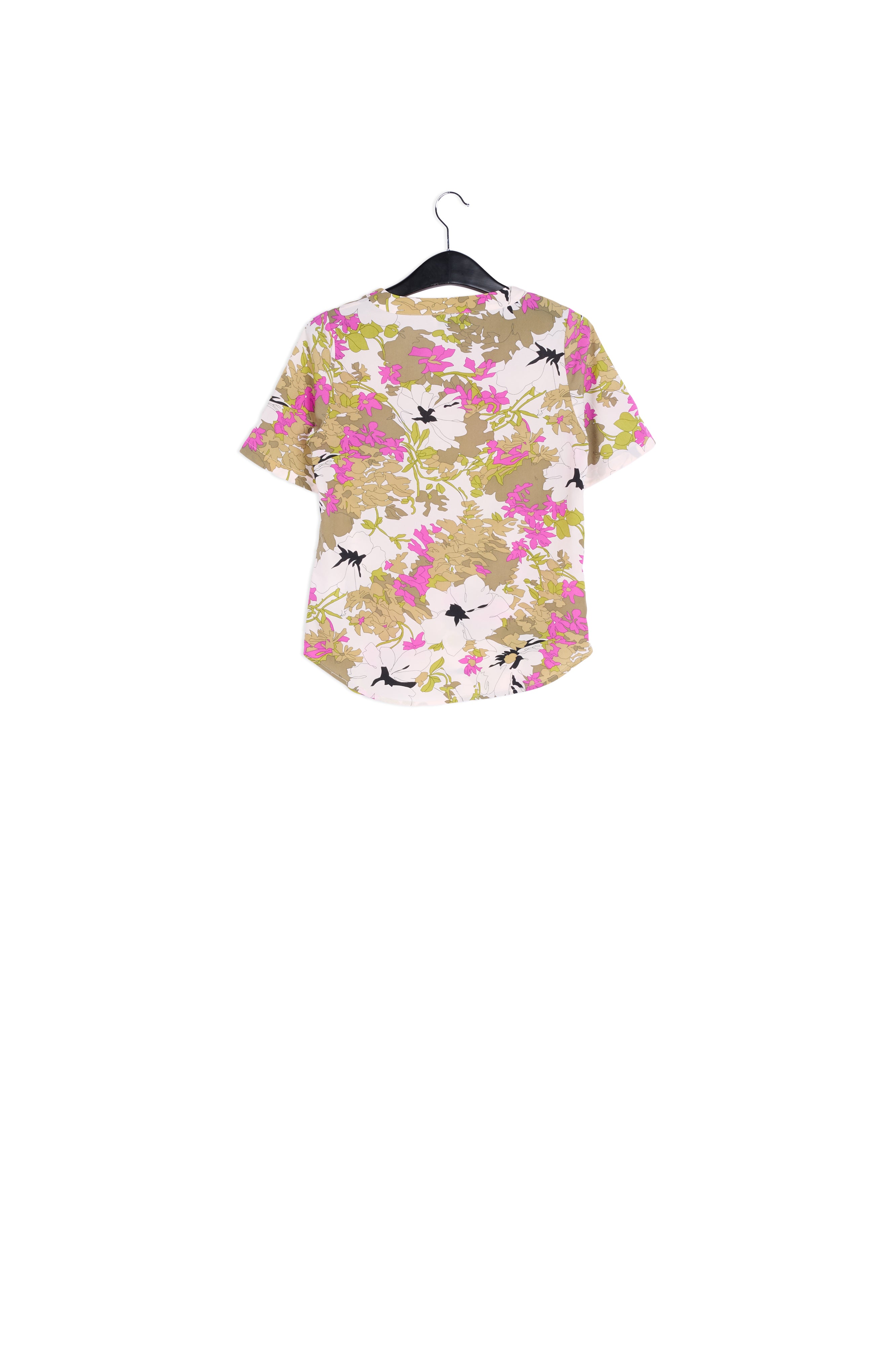 Khaki green, white and pink floral print top RE—SSENTIEL | Essentiel second hand