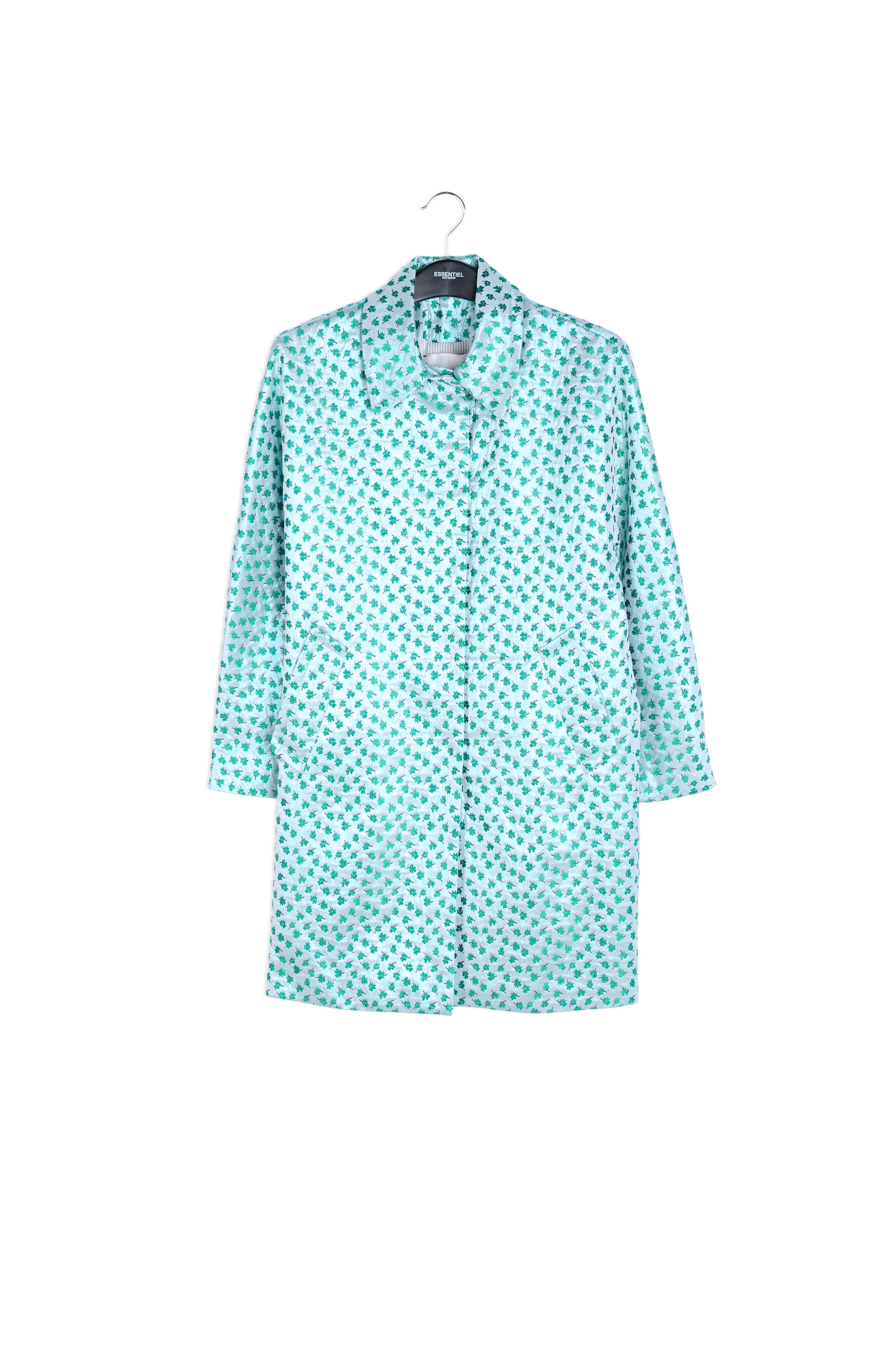 Mint green clover-print single-breasted coat RE—SSENTIEL | Essentiel second hand