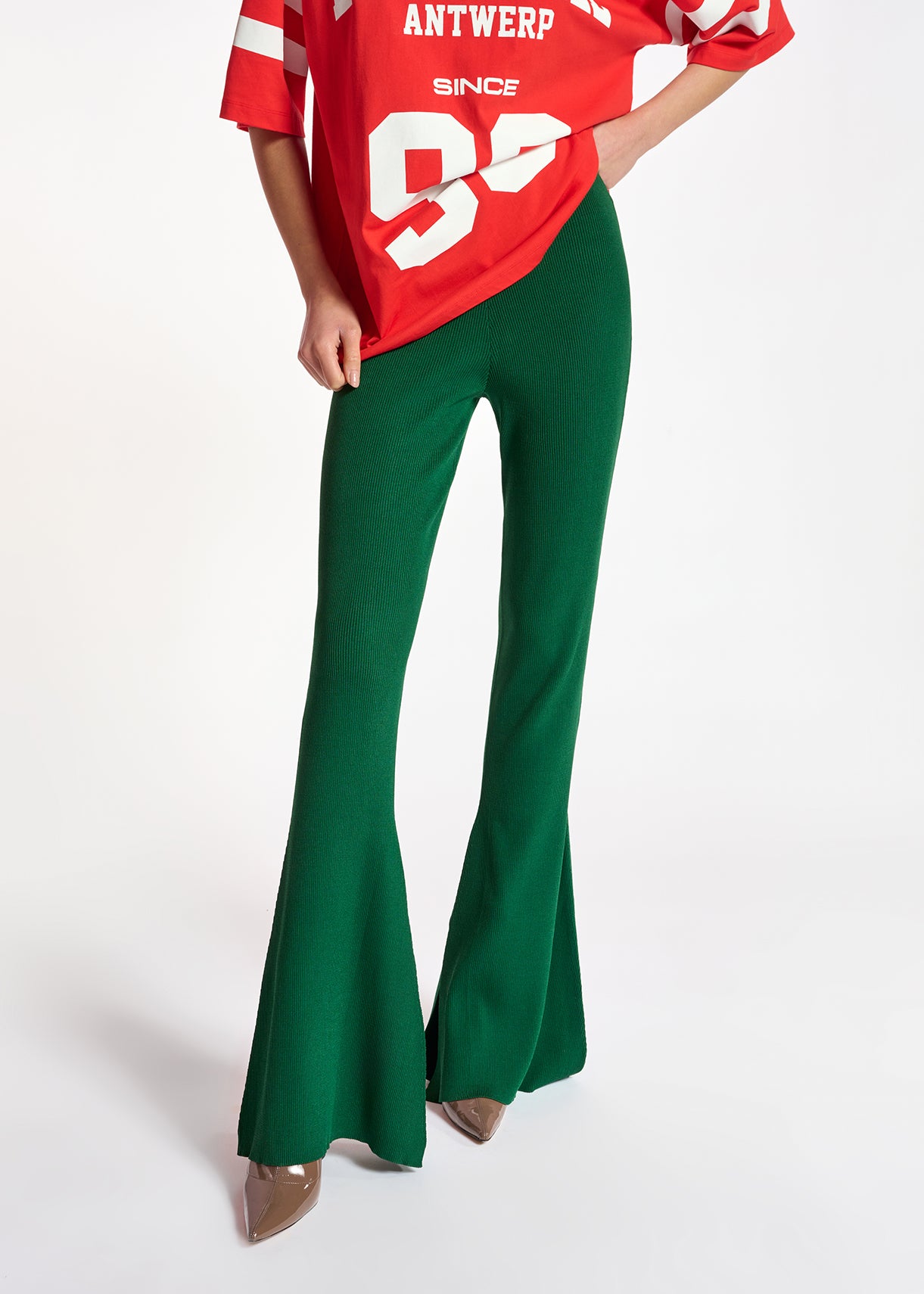 Dark green flared knitted pants RE—SSENTIEL | Essentiel second hand