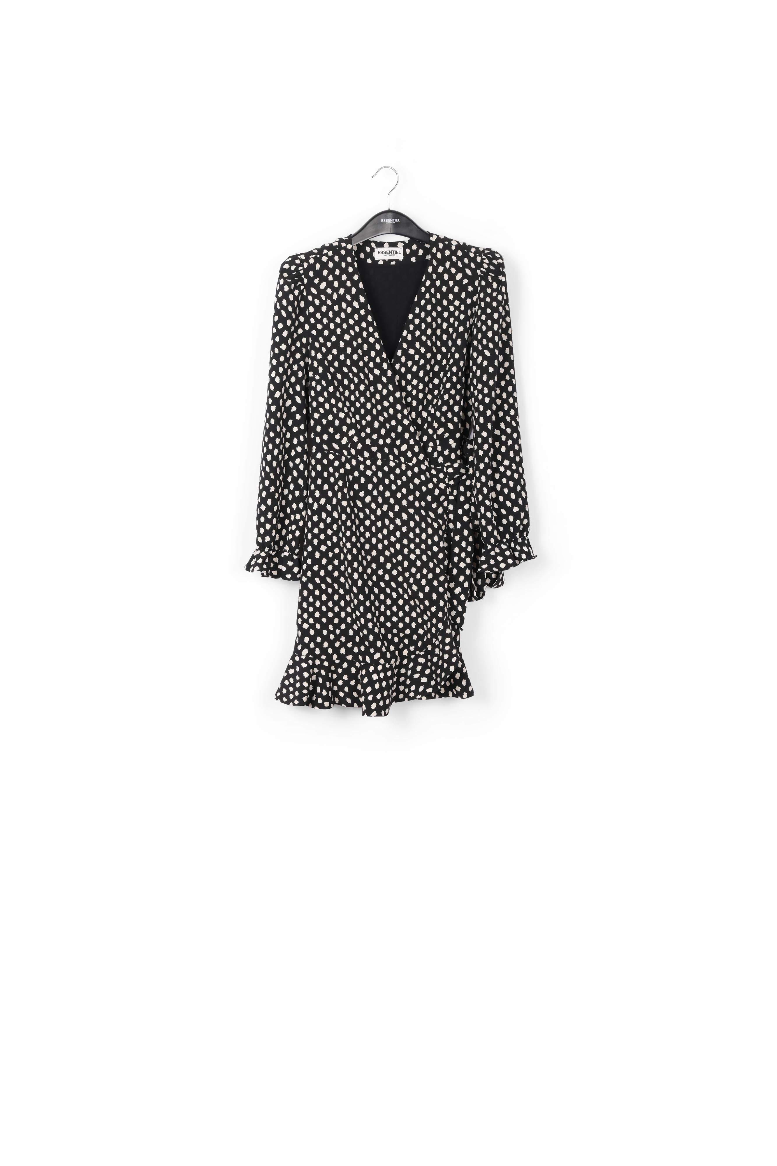 Black polka dot wrap mini dress RE—SSENTIEL | Essentiel second hand