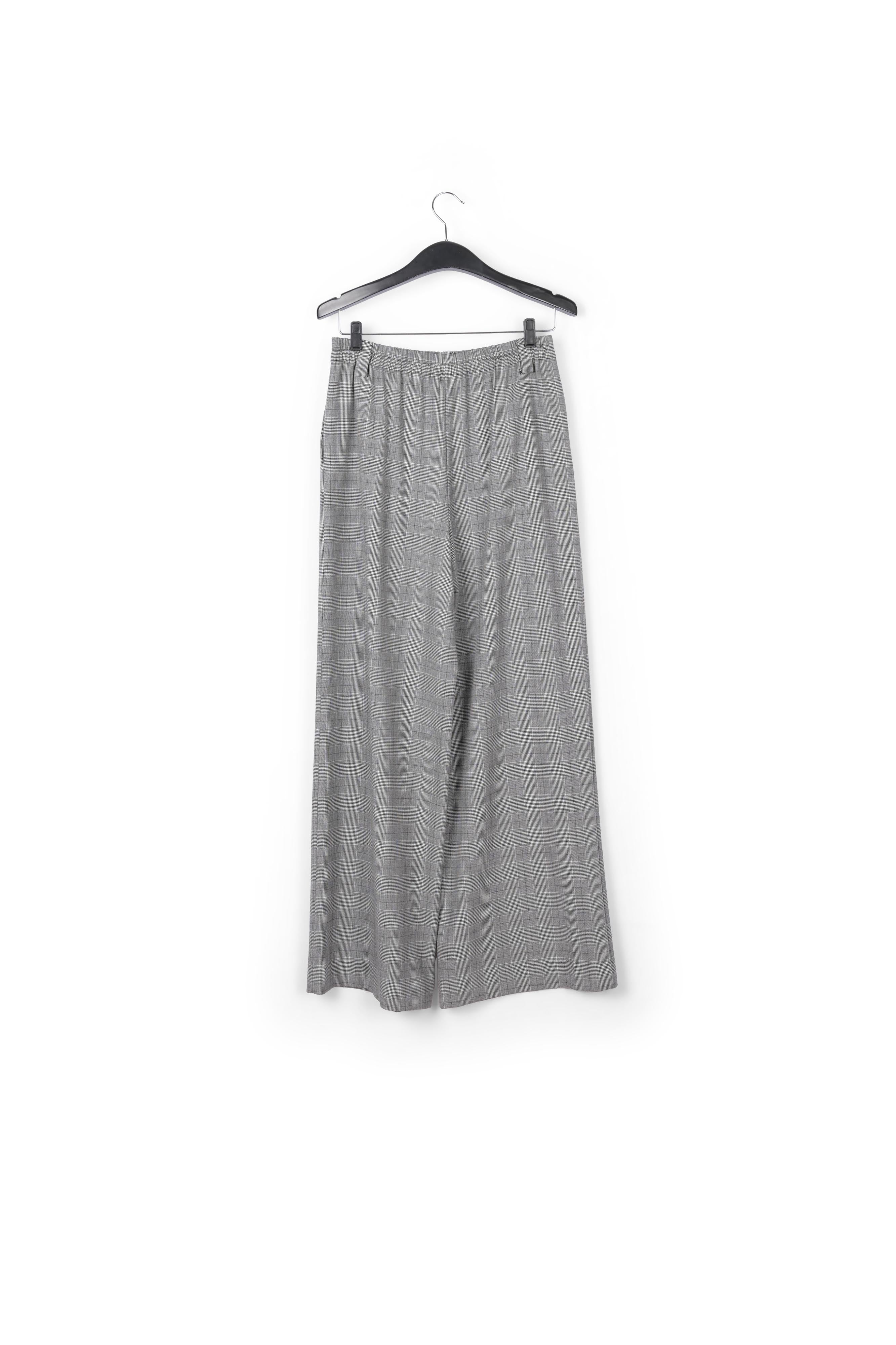 Grey wide-leg pants with check motif RE—SSENTIEL | Essentiel second hand