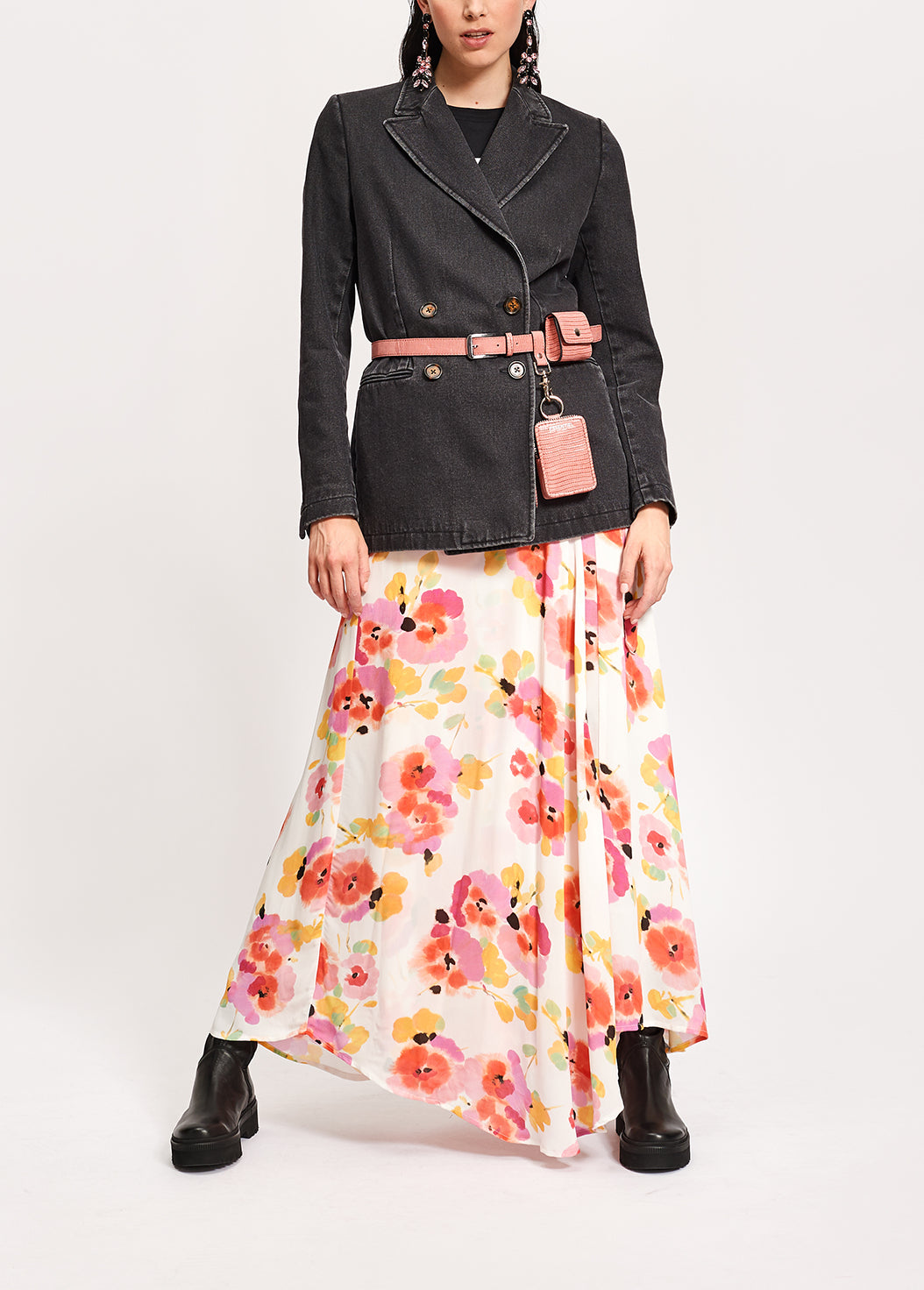 Black double-breasted denim blazer RE—SSENTIEL | Essentiel second hand