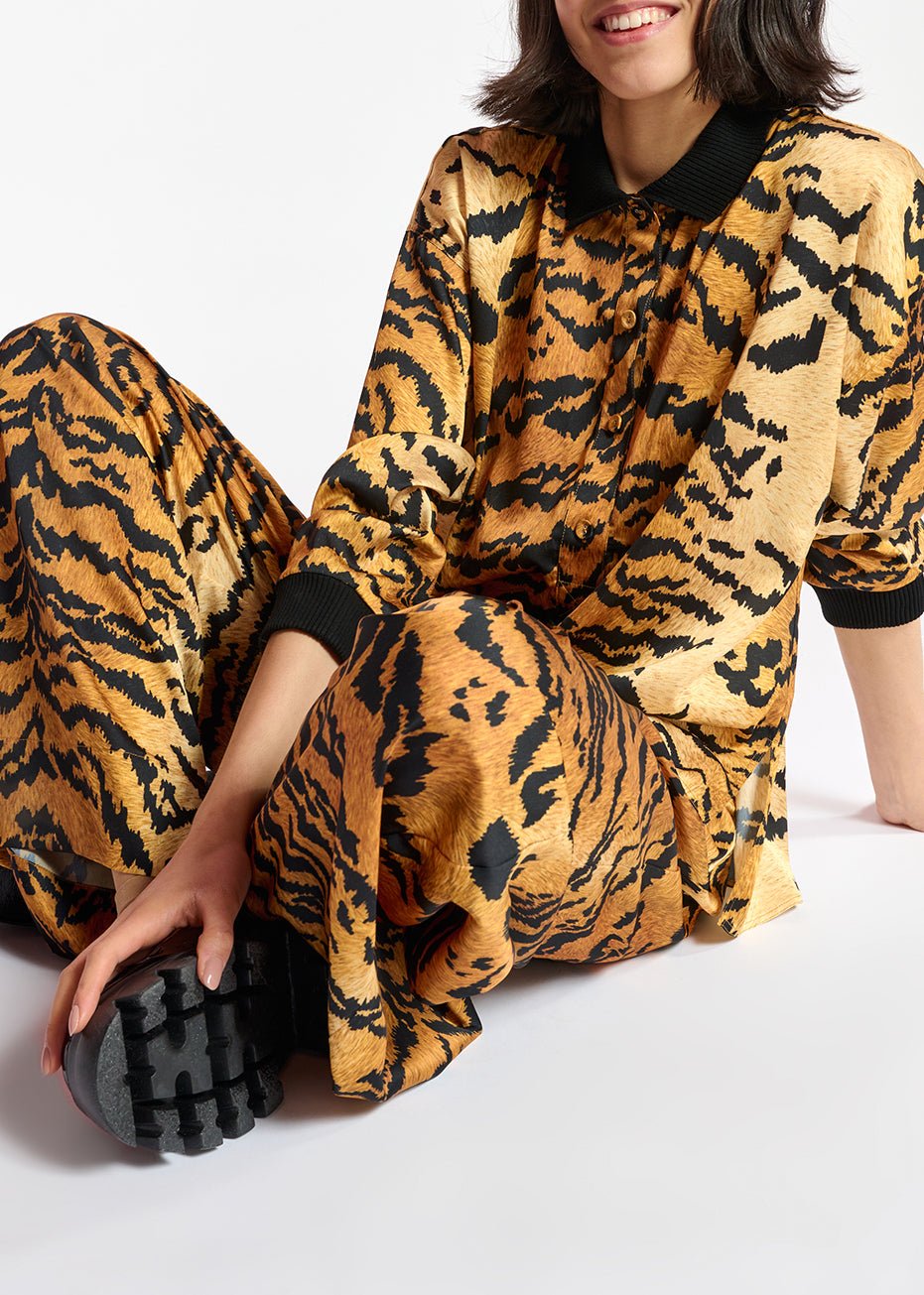 Brown oversized top with tiger print RE—SSENTIEL | Essentiel second hand