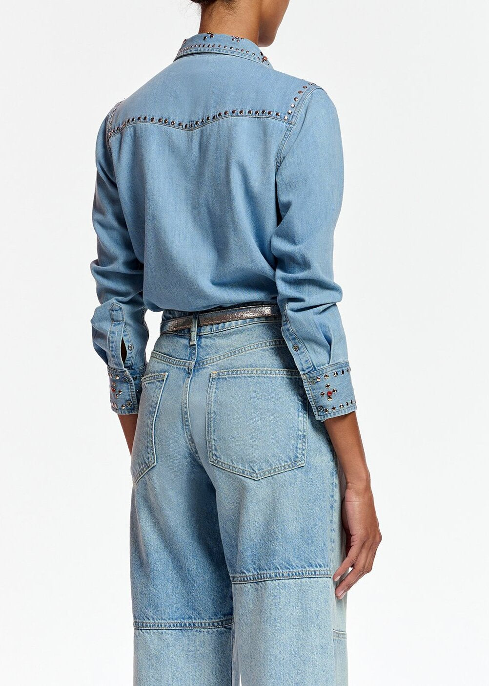 Blue denim shirt with stud embellishments RE—SSENTIEL | Essentiel second hand