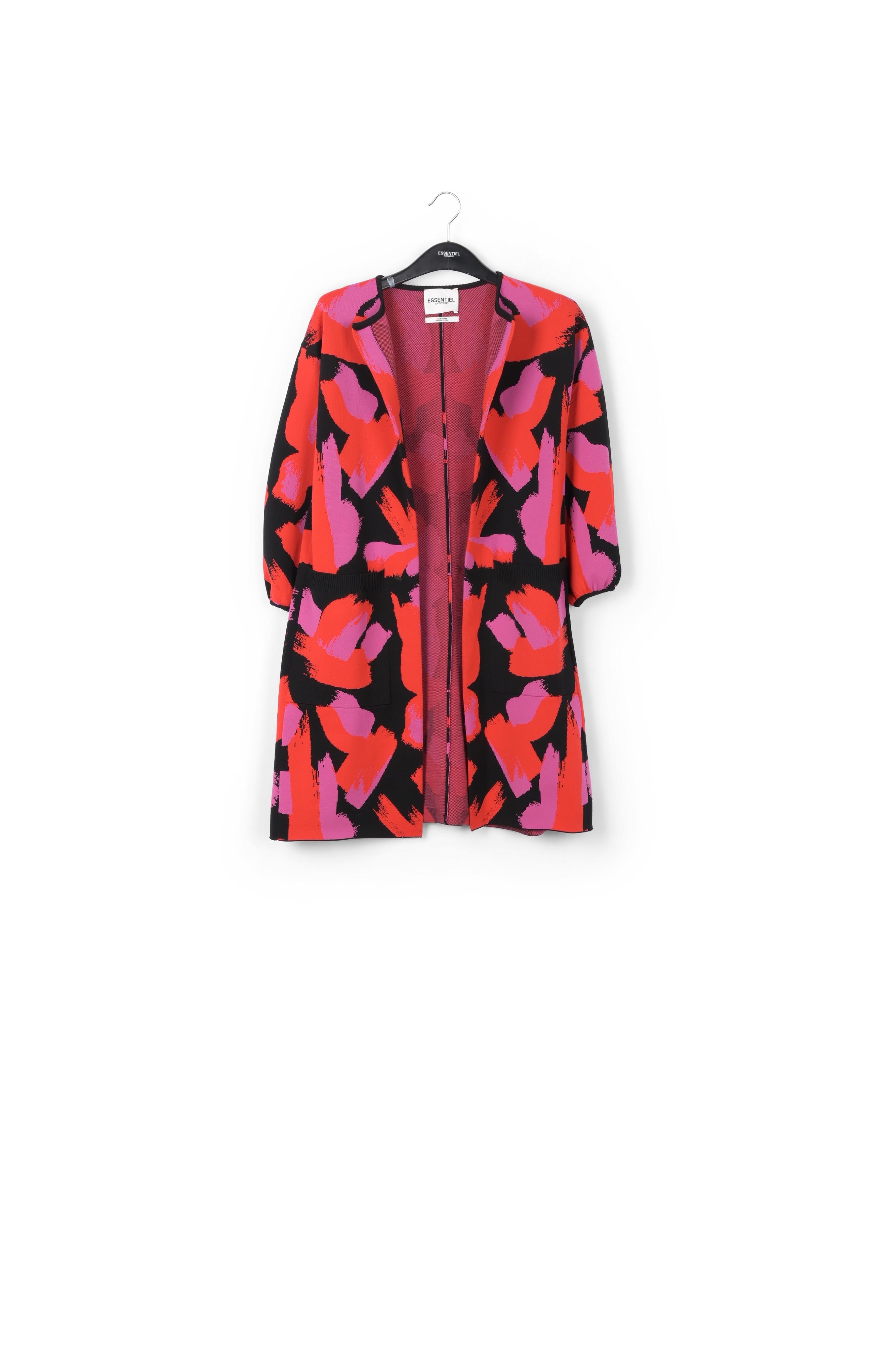 Black, red and fuchsia jacquard-knit cardigan RE—SSENTIEL | Essentiel second hand
