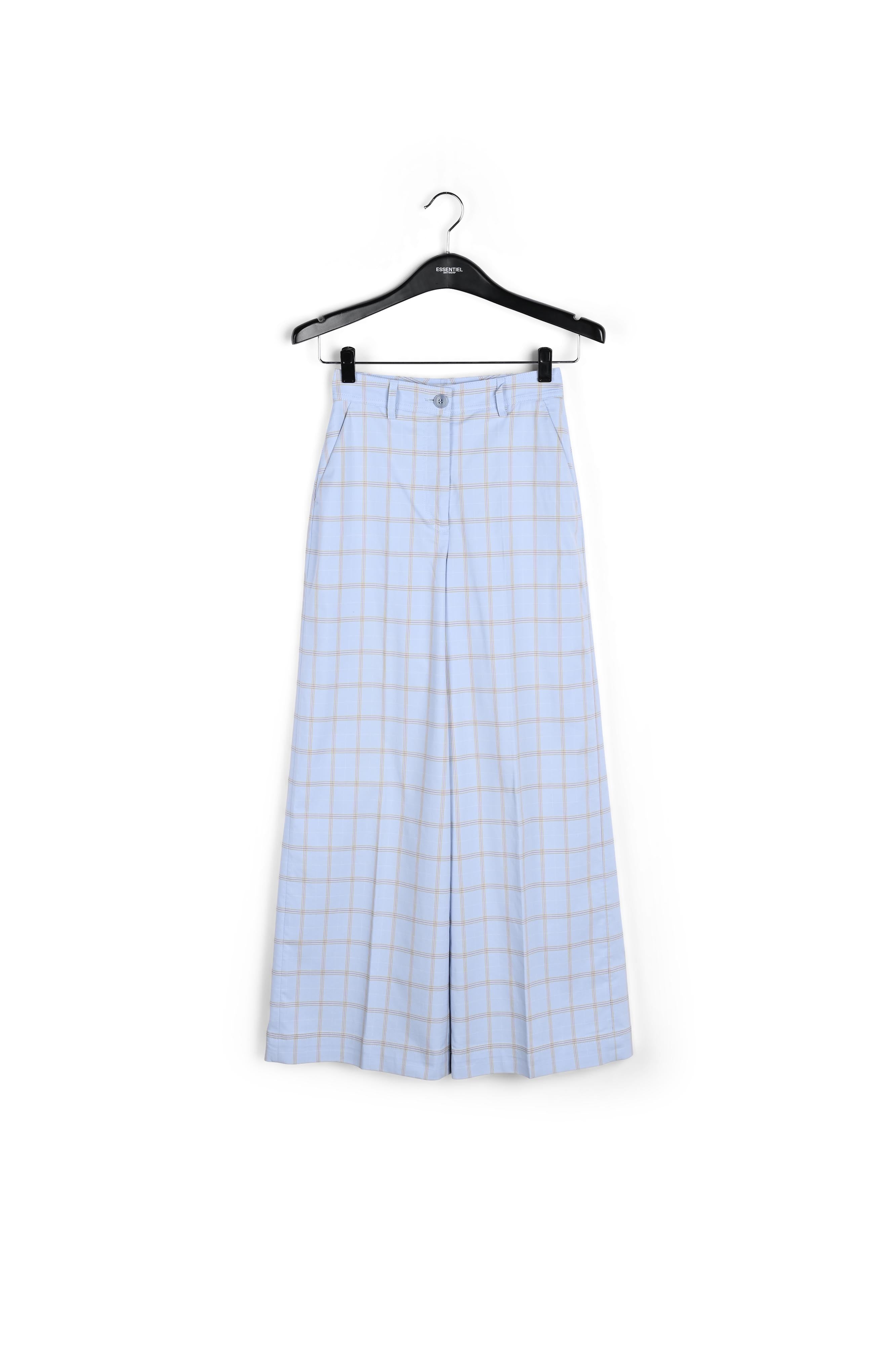 Lichtblauwe tartanbroek met wijde pijpen RE—SSENTIEL | Essentiel second hand