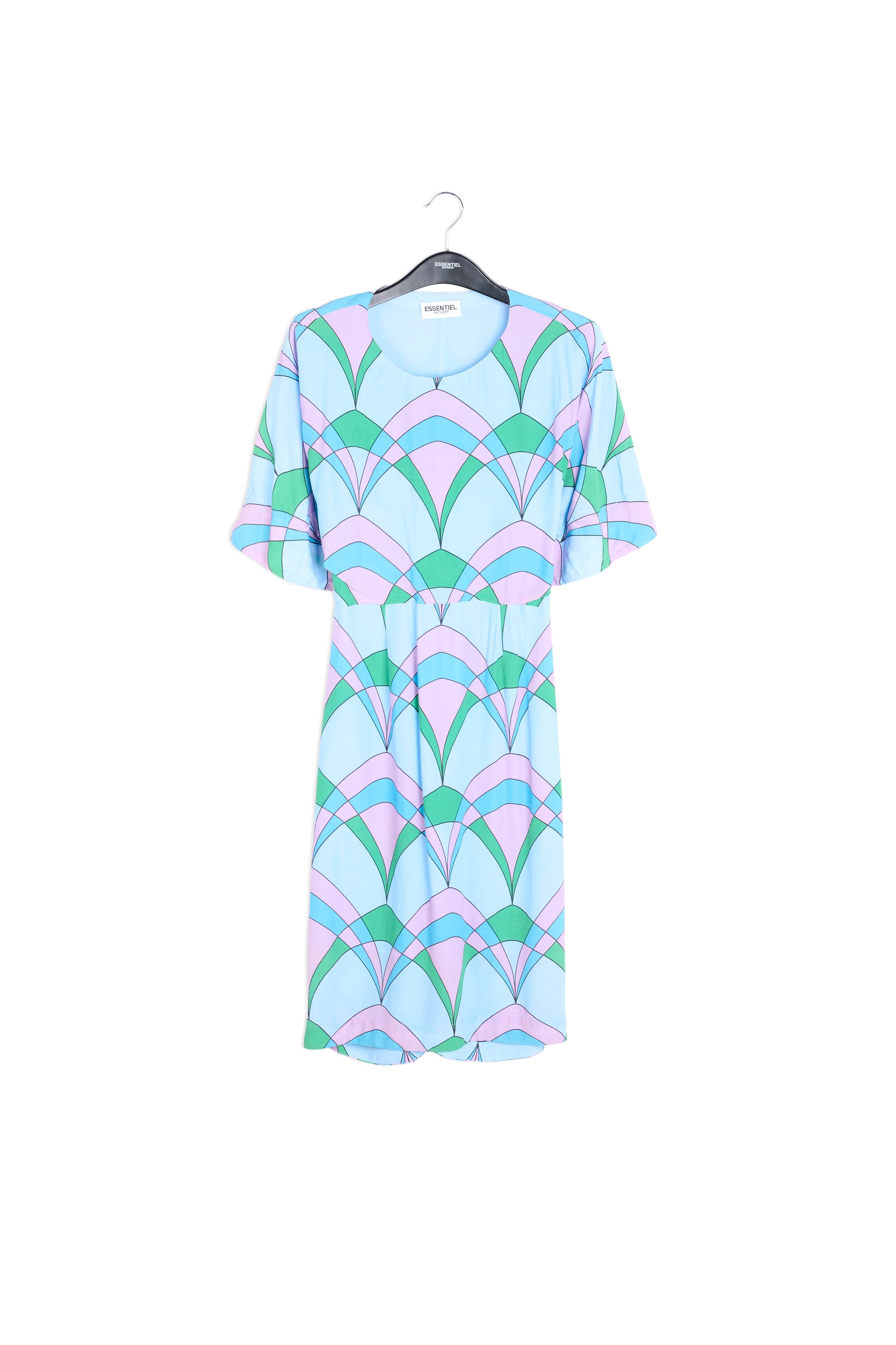 Lichtblauwe knielange jurk met grafische print RE—SSENTIEL | Essentiel second hand