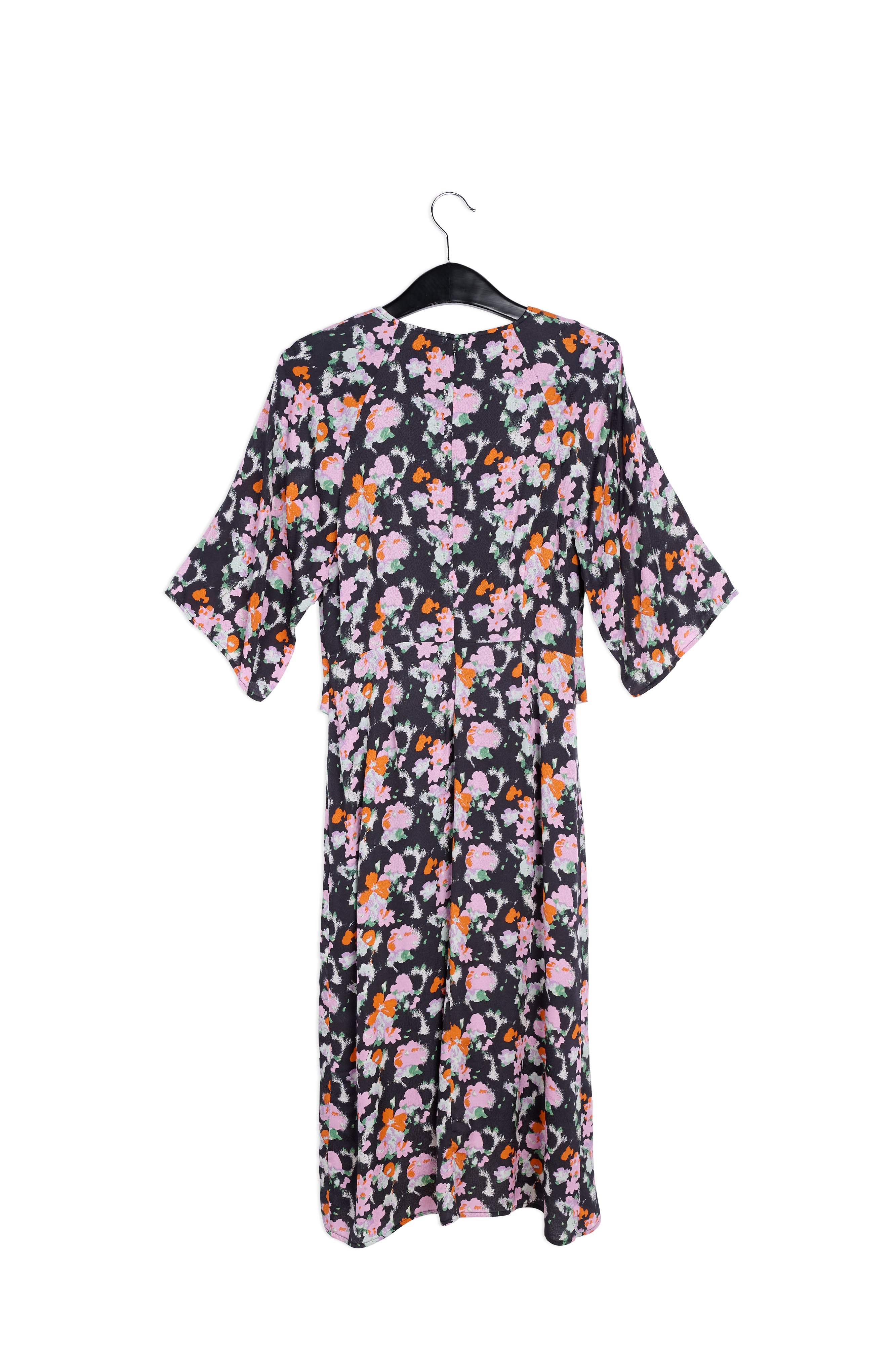 Dark blue midi-length floral print dress RE—SSENTIEL | Essentiel second hand