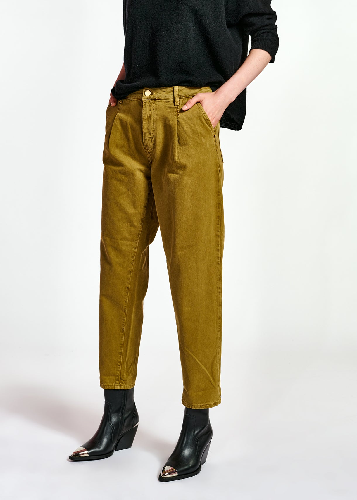 Legergroene jeans met hoge taille RE—SSENTIEL | Essentiel second hand